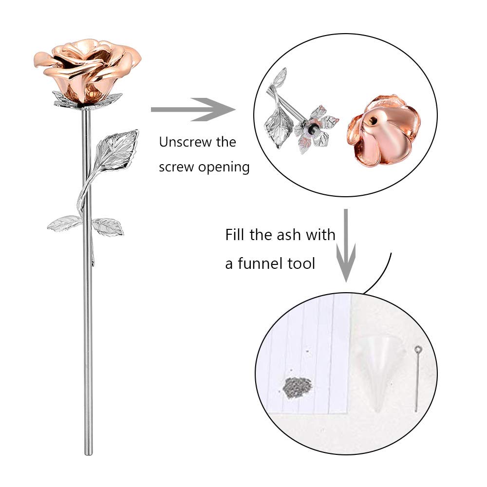 Stainless Steel Cremation Jewelry for Ashes - Memorial Urn Keepsake with Rose Flower Design - Multifunctional Funeral Decoration (Silver & Rose Gold) | Perfect for Honoring Loved Ones, Memorial Services & Keepsake Gifts