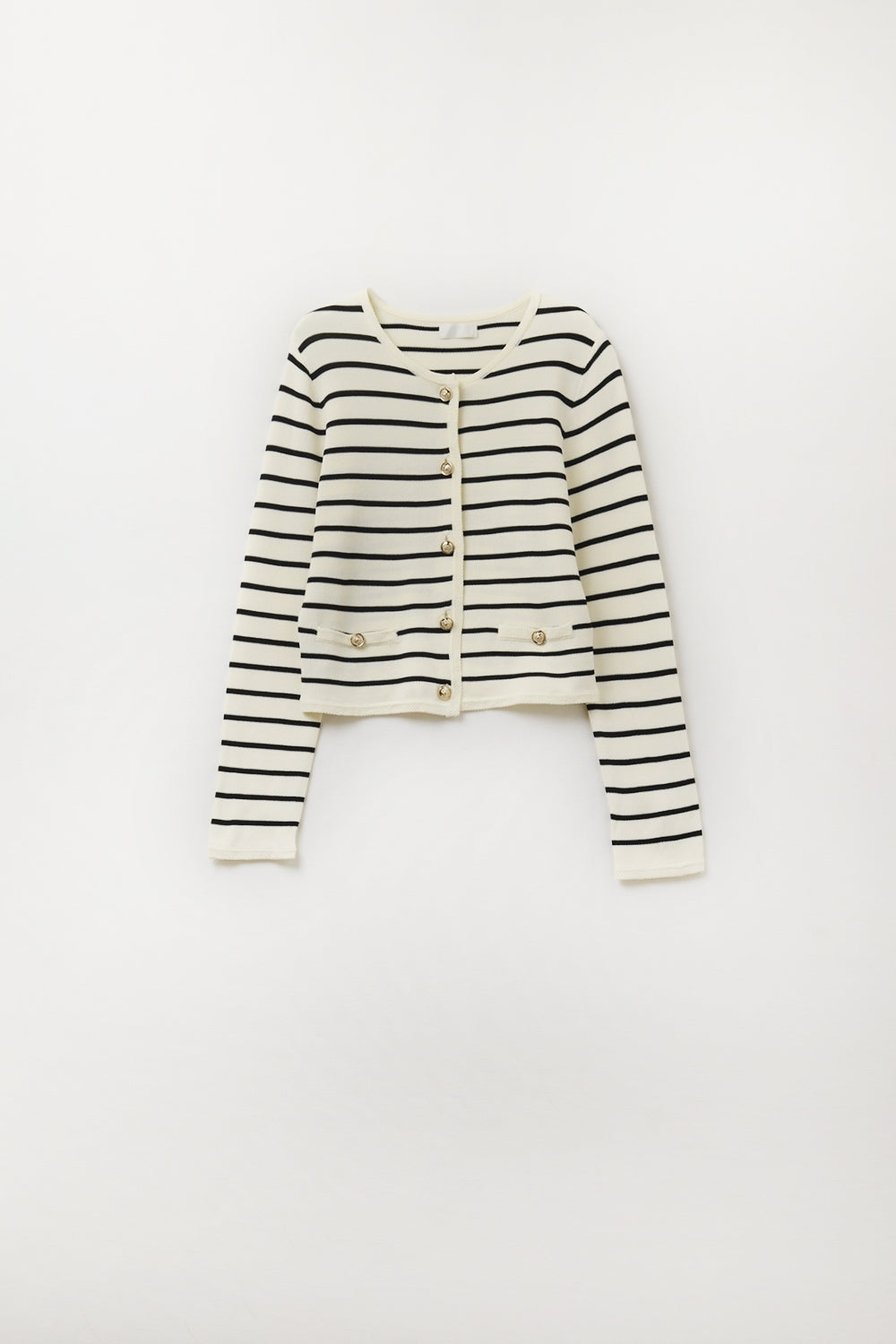 Black Striped Cream Cardigan with Gold Buttons - Cozy Knit Sweater for Women, Perfect for Fall & Winter Layering, Office Wear, and Casual Outfits