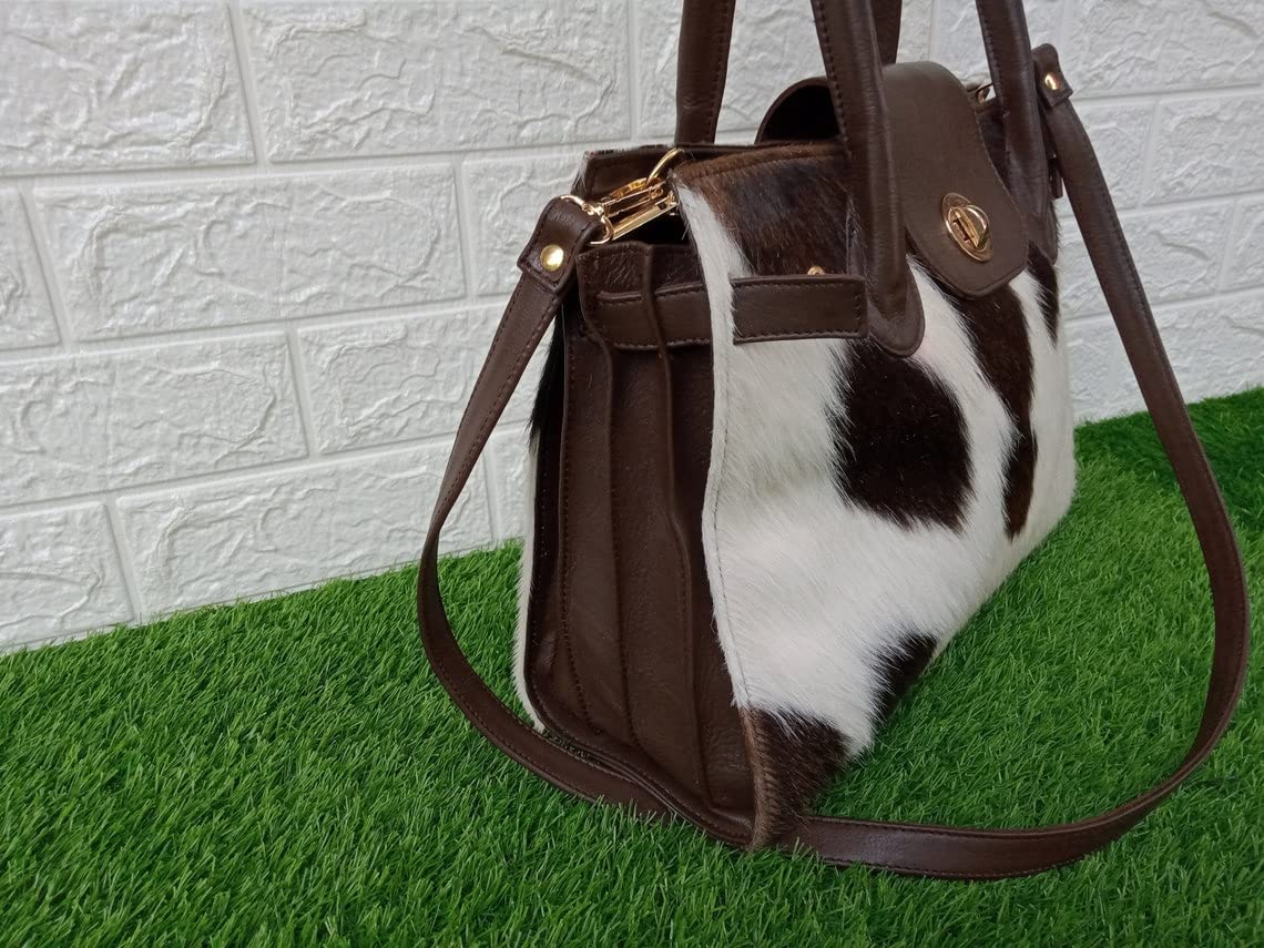 Premium Genuine Cowhide Leather Tote Bag for Women - Hair-On Shoulder Bag with Adjustable Strap - Stylish Satchel Handbag for Work, Travel & Everyday Use