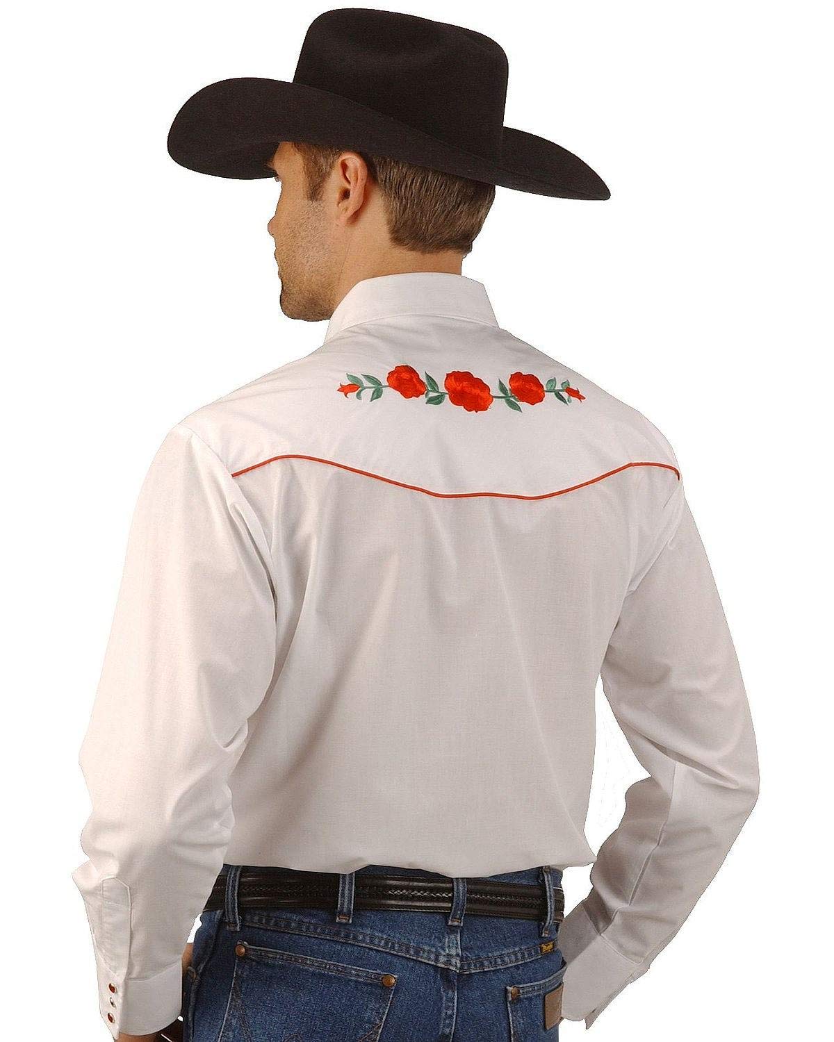 ELY CATTLEMAN Men's Western Long Sleeve Button Down Shirt with Rose Embroidery - Cowboy Style Casual & Work Shirt for Rodeo, Ranch, and Country Fashion