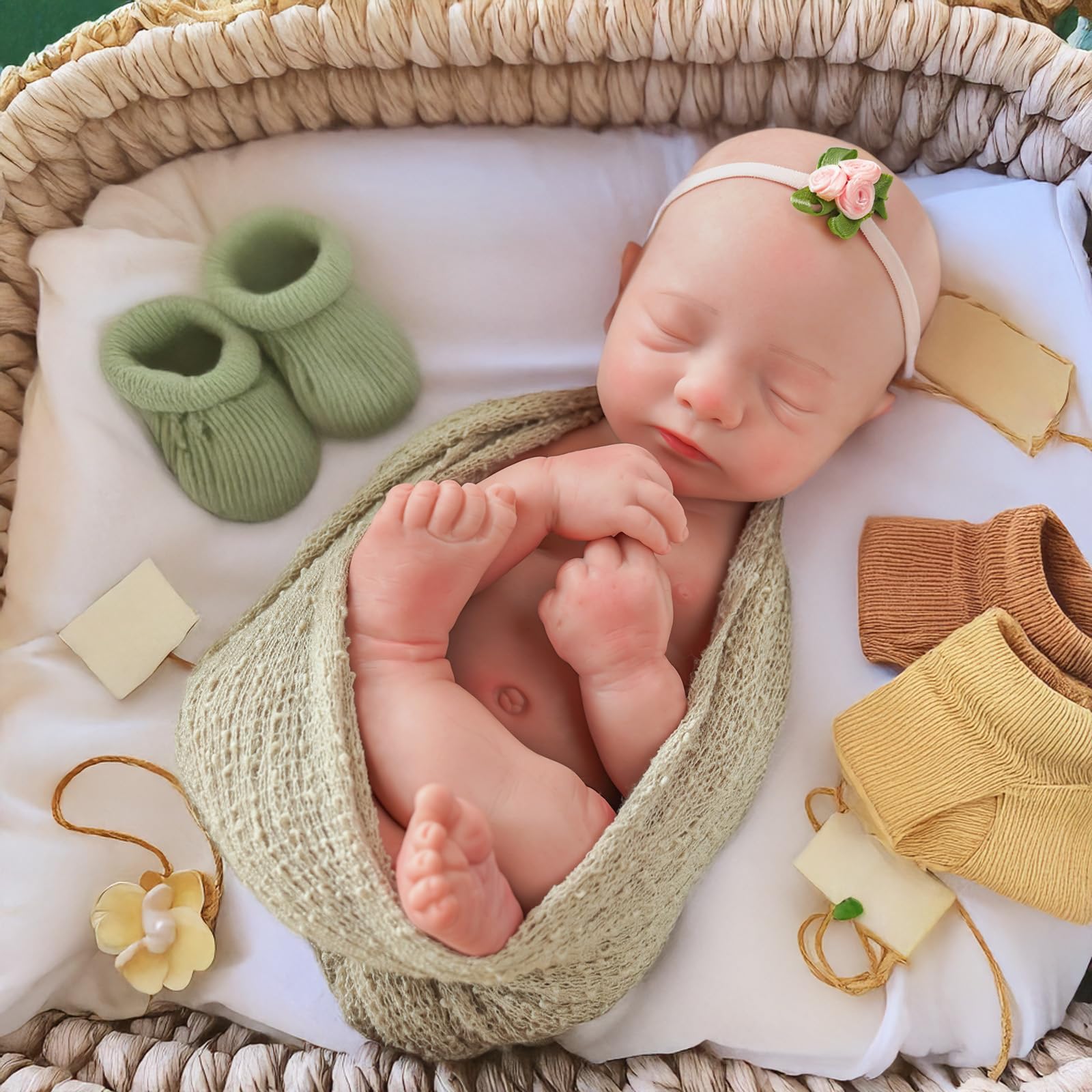 BABESIDE 16 Inch Realistic Reborn Baby Doll Aurora - 4 lb Weighted Lifelike Full Platinum Silicone Anatomically Correct Sleeping Baby Girl with Feeding Kit & Gift Box - Perfect for Collectors, Therapy, Photography Props and Baby Shower Gifts