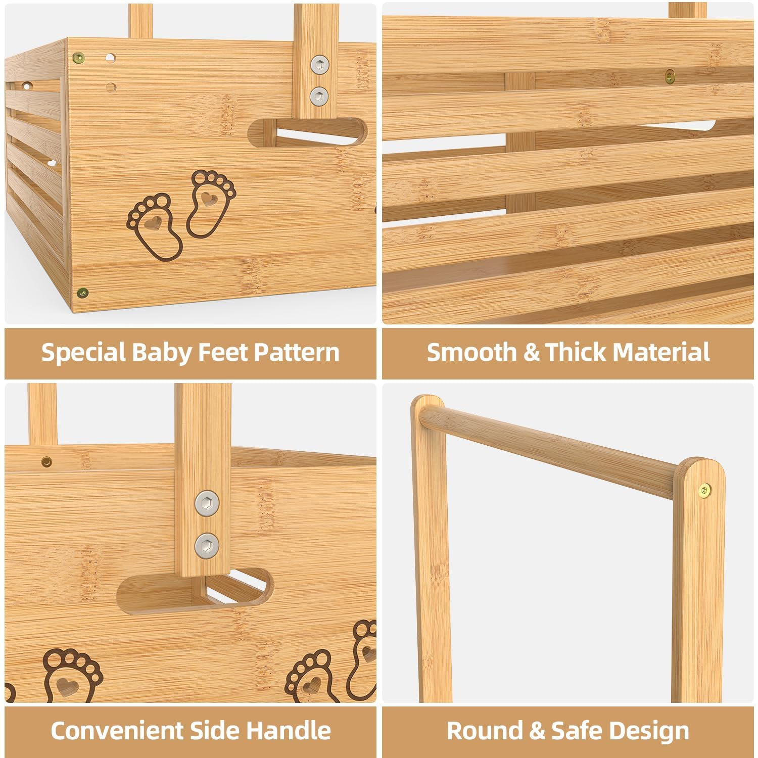 Baby Shower Gift Basket with Handle - Bamboo Storage Hamper & Welcome Crate for Newborn Boys Girls - Perfect Pregnancy Gift for New Parents (Natural) - Ideal for Baby Showers, Nursery Storage & New Parent Gifts