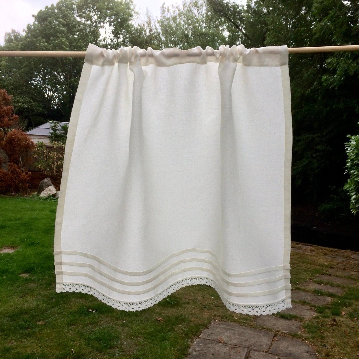 Lowton Cream Linen Lace Privacy Window Cafe Curtains - Elegant Sheer Kitchen & Living Room Window Treatments for Home Decor