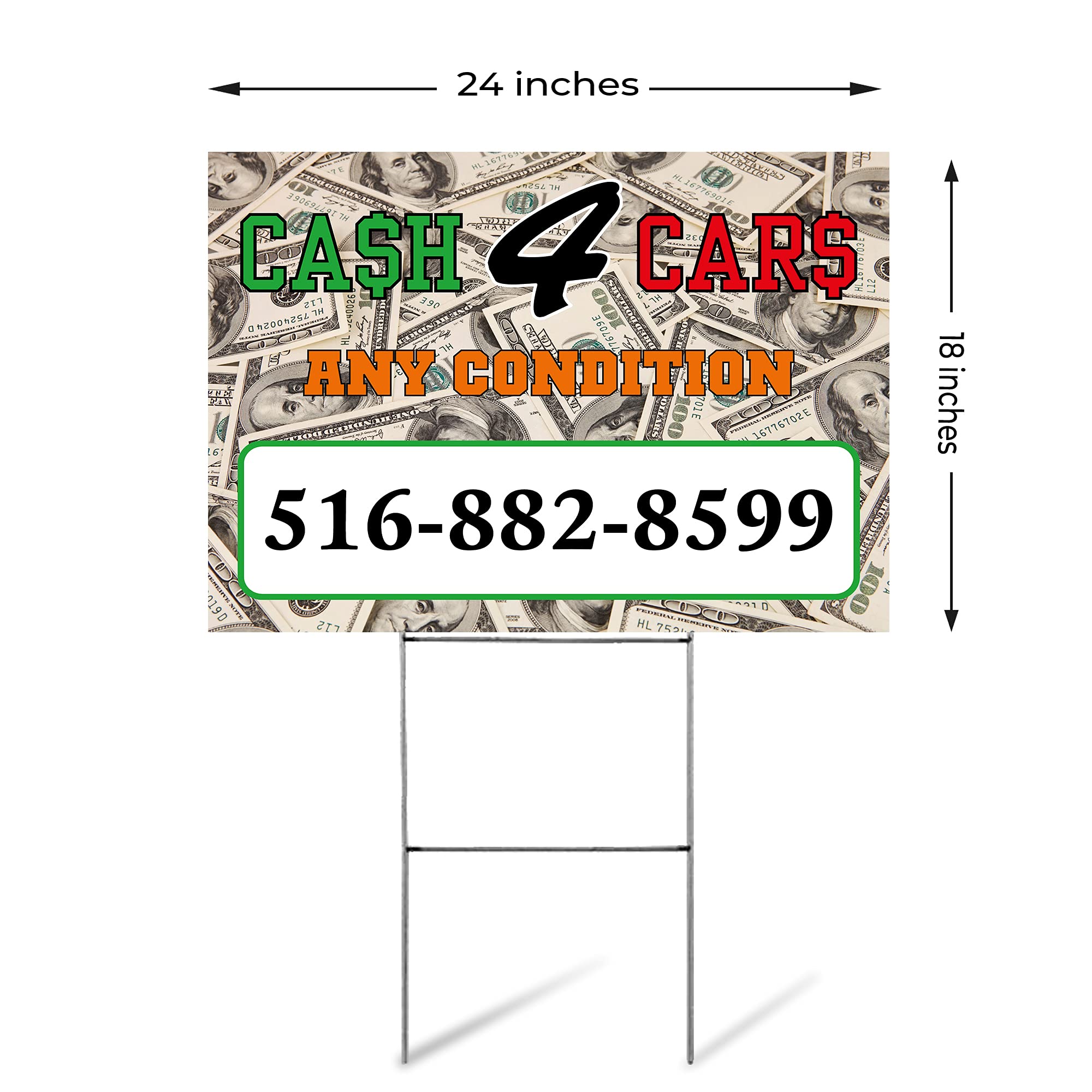 Custom Cash for Cars Yard Sign - Double Sided 24