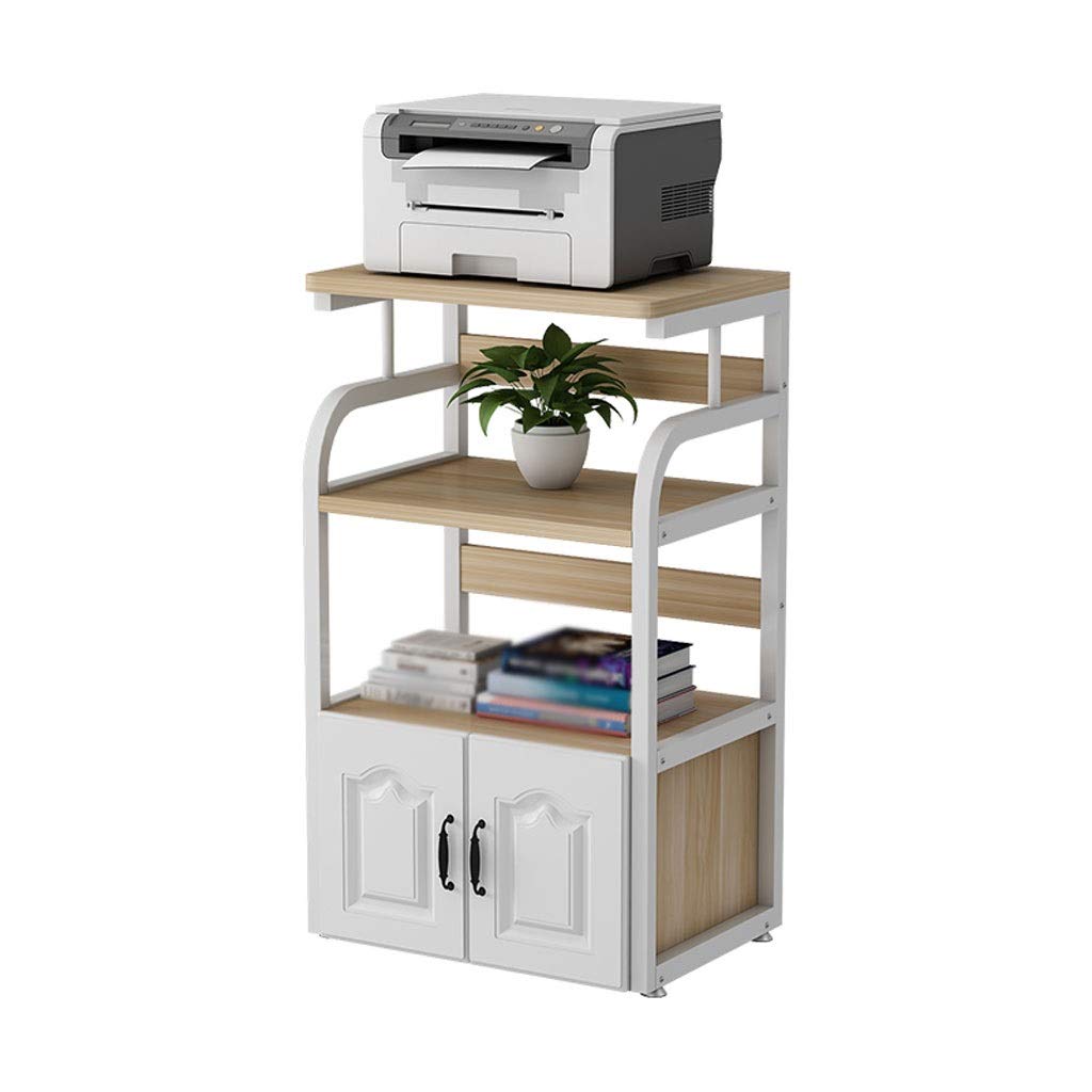 4-Tier Adjustable Metal Printer Stand with Double Doors & Leveling Feet - Heavy Duty Floor-Standing Fax Machine Storage Rack for Office & Home Workspace (Beige) - Perfect for Organizing Printers, Scanners & Office Equipment