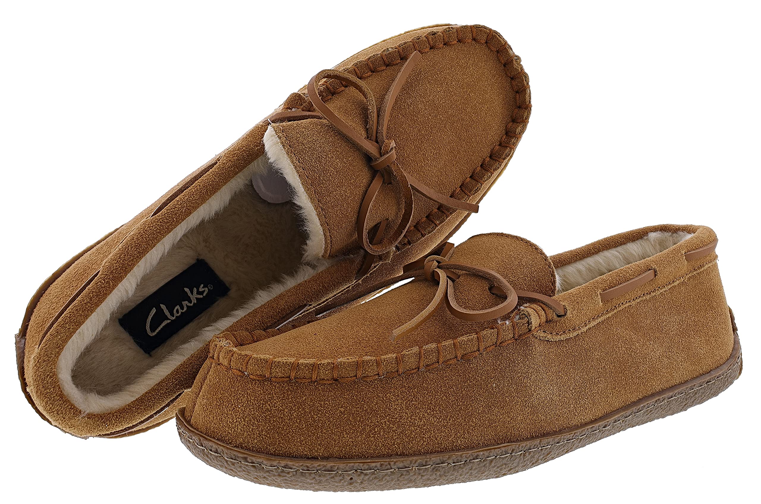 Clarks Men's Augusta Indoor Outdoor Faux Fur Slippers - Comfortable House Shoes for Men, Warm Winter Slippers with Non-Slip Sole (Size 9 M US, Cinnamon Cow Suede) - Perfect for Home, Office & Travel Use