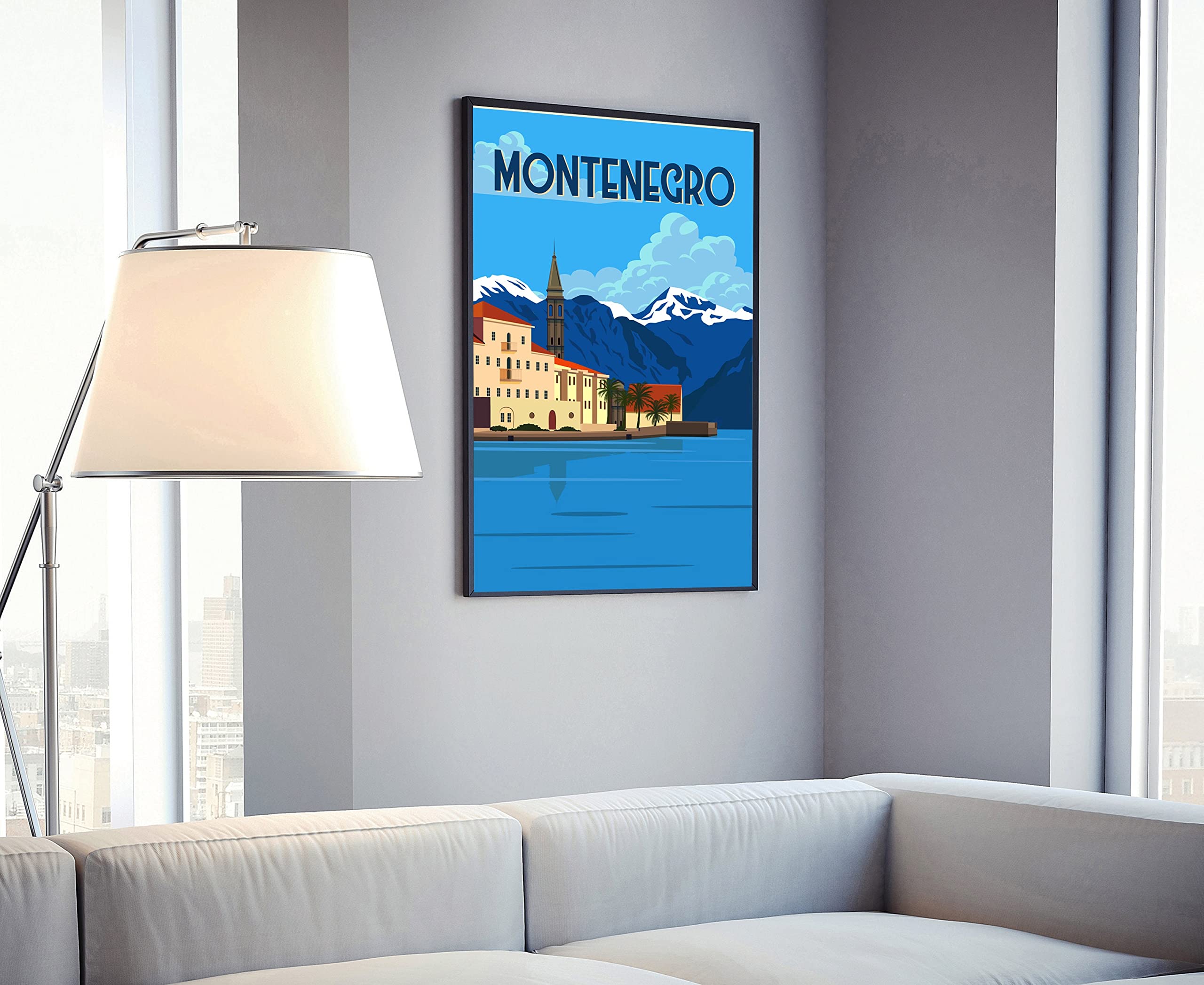 Montenegro Cityscape Wall Art Poster - 18x24 Inch Framed Canvas Print for Living Room, Bedroom & Office Decor - Perfect Gift for Travel Lovers & Home Interior Design