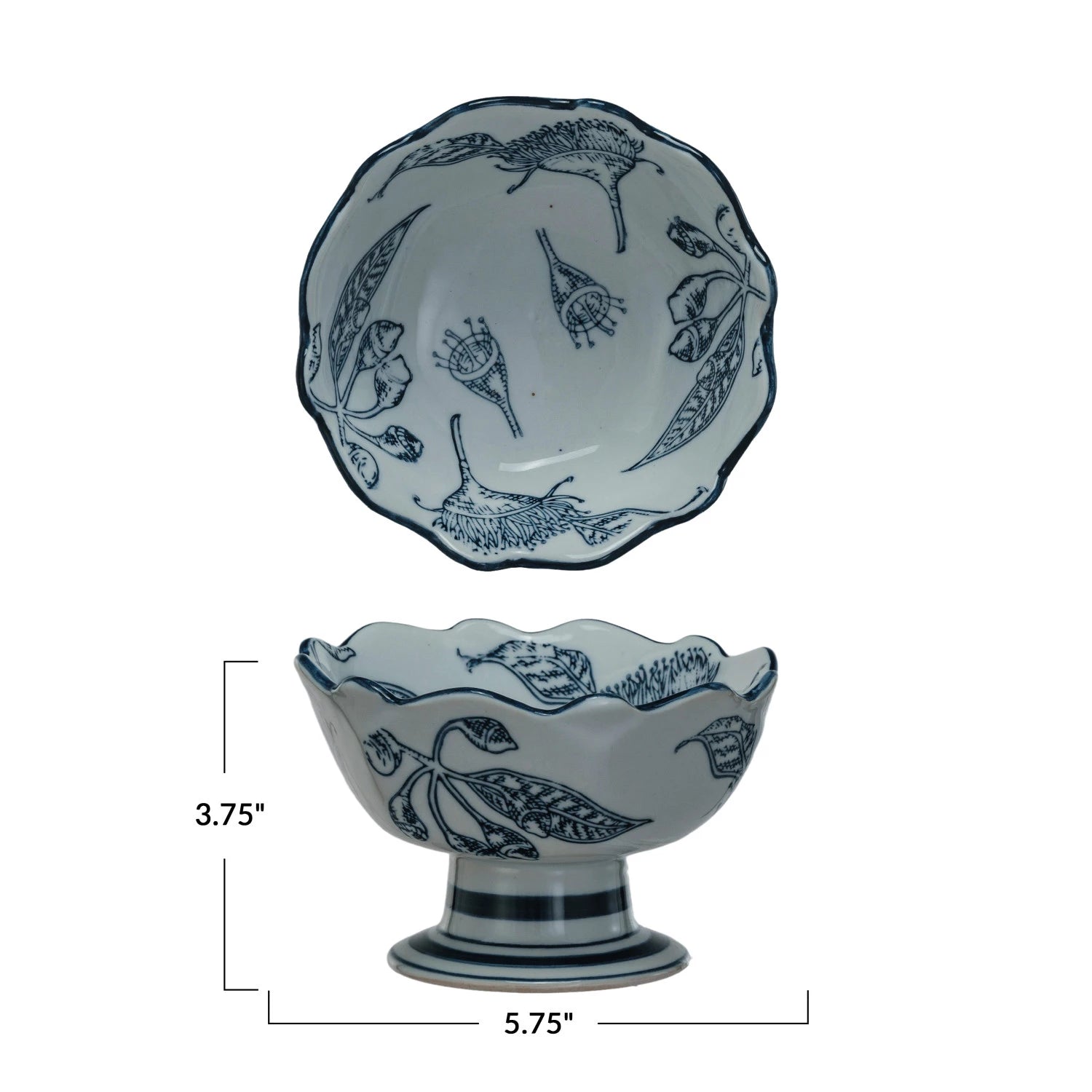 Handmade Blue and White Stoneware Footed Bowl - Elegant Serving Dish for Salads, Desserts, and Home Decor