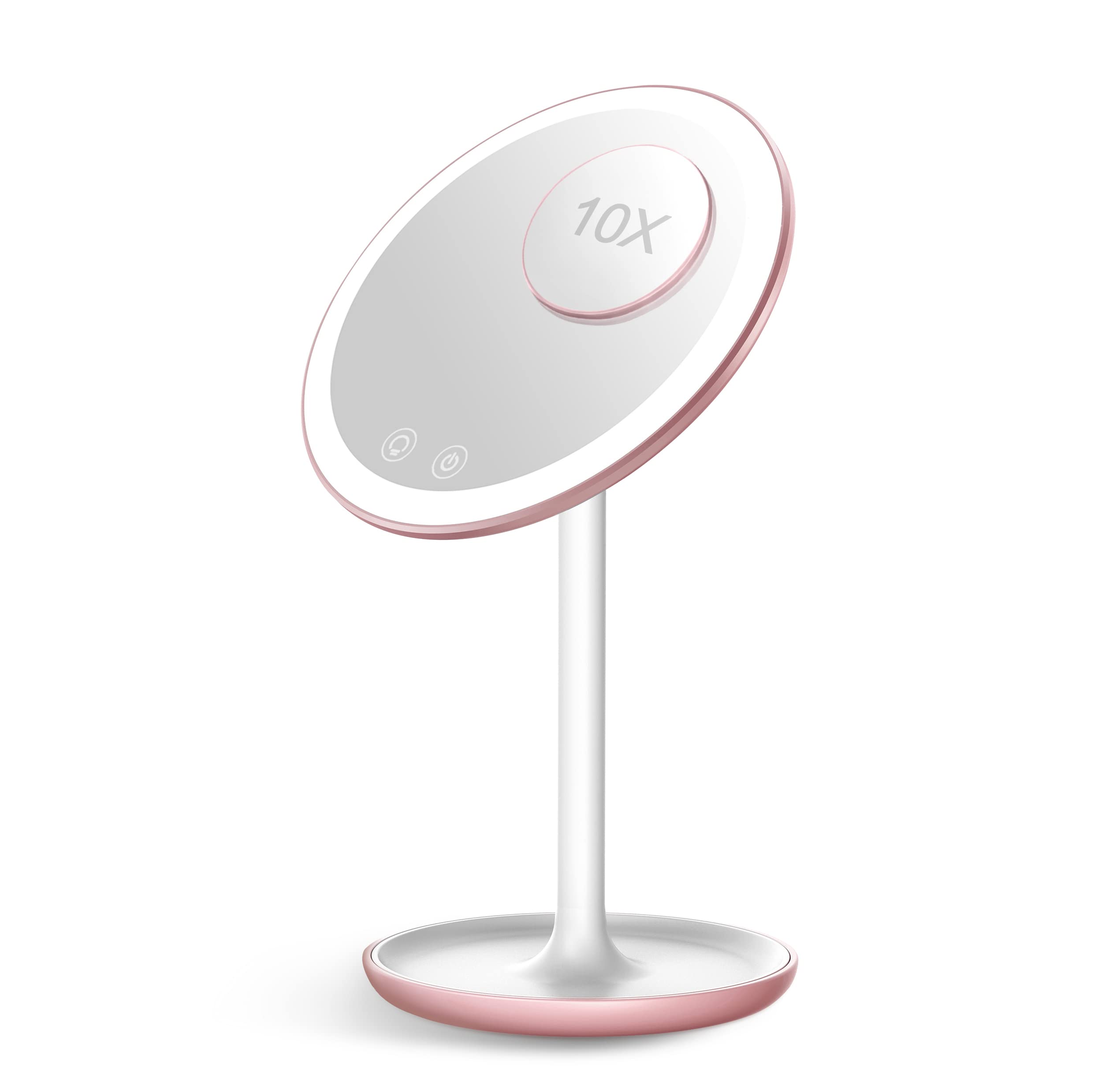 LED Makeup Mirror with Lights & 10X Magnification - Adjustable Brightness Vanity Mirror with Stand, USB Charging, for Home, Bathroom & Dressing Table - Perfect for Makeup, Skincare & Grooming