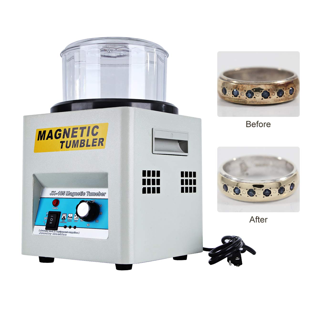 BEAMNOVA Magnetic Tumbler Jewelry Polisher Machine - 180mm Bowl with Lid, 2000 RPM, 1-60 Minute Timer, Unidirectional/Bidirectional Rotation - Perfect for Jewelry Making, Metal Polishing & DIY Crafts