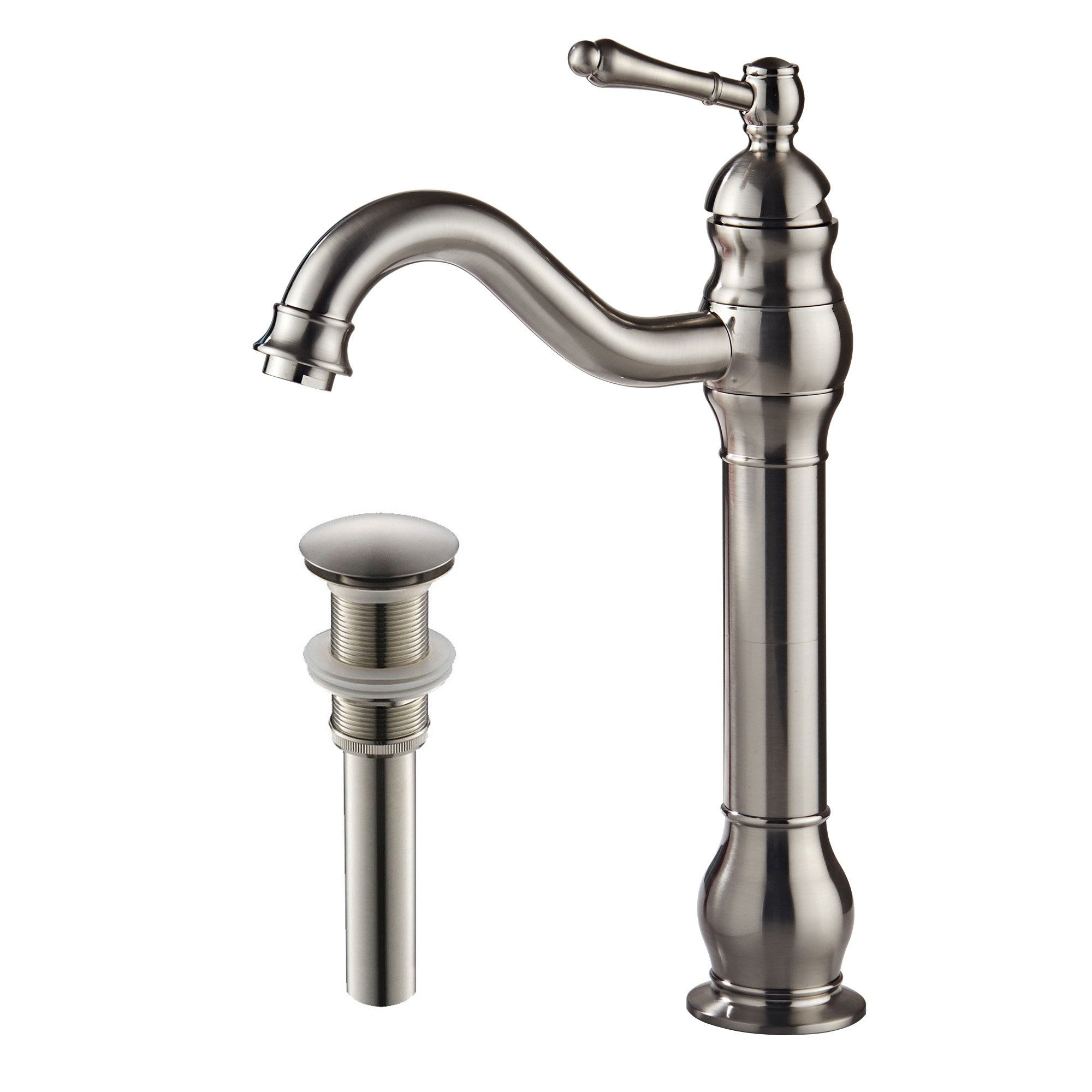 360° Swivel Spout Bathroom Vessel Sink Faucet with Drain - Single Handle Brass Lever Mixer Tap in Brushed Nickel (2515BN) - Perfect for Modern Vanities and Luxury Bathroom Renovations