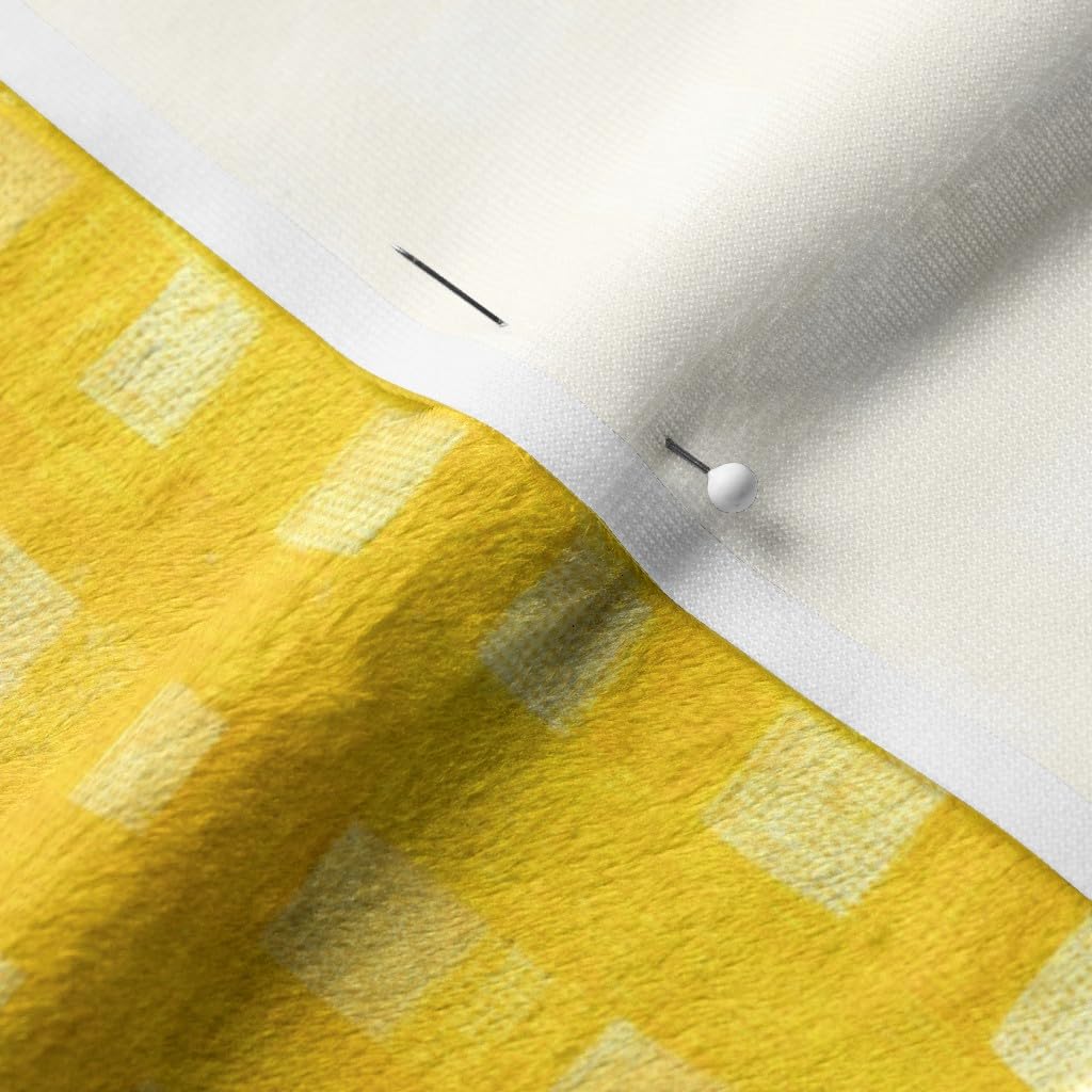 Yellow Paint Gingham Check Pattern Watercolor Fabric - Gender Neutral Minky Printed Fat Quarter for Sewing Baby Blankets, Quilt Backing & Plush Projects - Soft & Durable Spoonflower Material