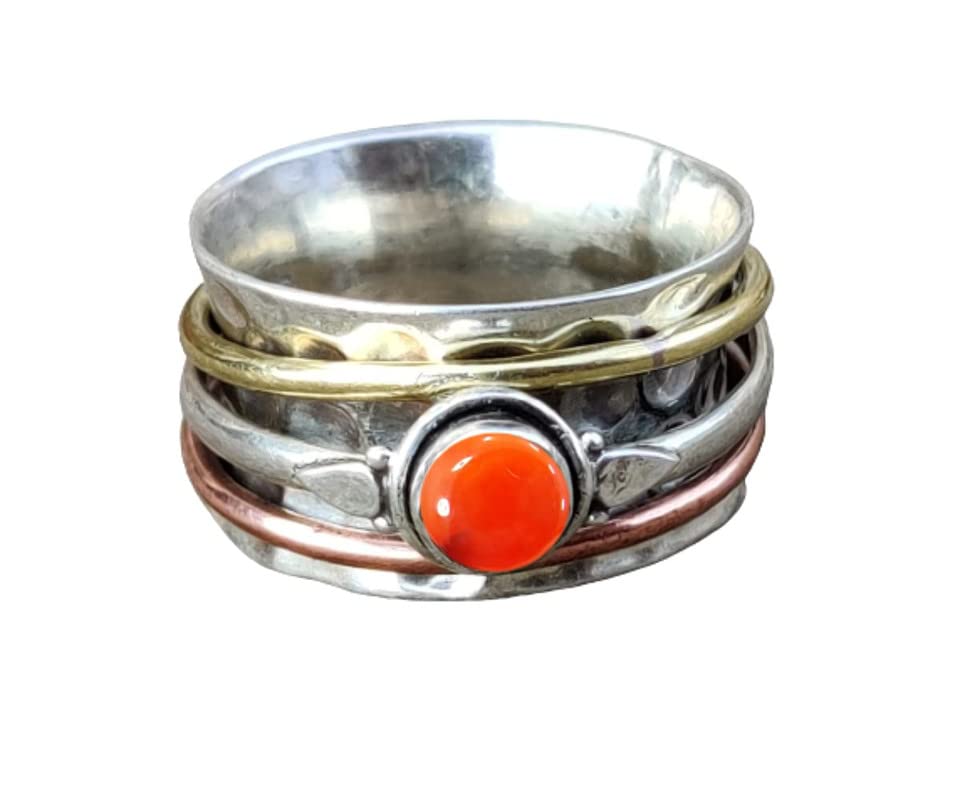 Handmade Carnelian Gemstone Spinner Ring for Women - Anxiety Relief & Meditation Silver Spinning Ring, Elegant Statement Jewelry for Stress Relief, Office Wear & Spiritual Healing