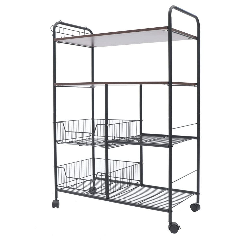 4-Tier Rolling Kitchen Baker's Rack with Wheels - Movable Microwave Stand, Spice Storage Cart for Fruits, Vegetables & Coffee - Perfect for Small Kitchens, Pantry Organization & Baking Stations