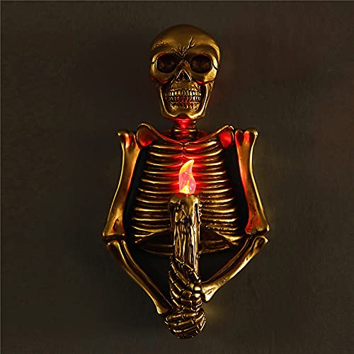 Salisbury Skeleton Flame Wall Sconce - Battery Operated Halloween Night Light for Bar, Living Room & Bedroom Decor - Spooky Gothic Atmosphere Lighting for Parties & Home Decoration