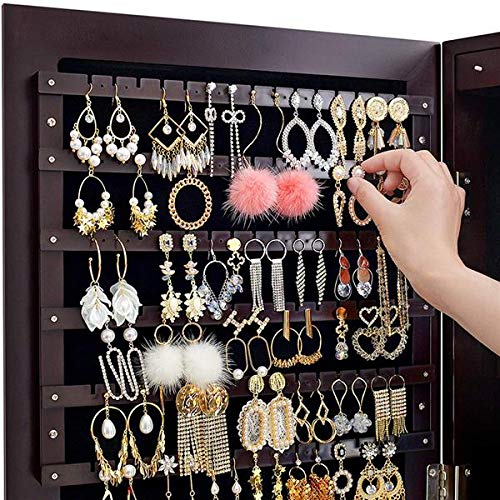 Solid LED Jewelry Armoire Organizer with Full Length Mirror - Adjustable Standing Jewelry Cabinet Box for Necklaces, Rings & Accessories | Perfect for Bedroom, Closet & Dressing Room Organization