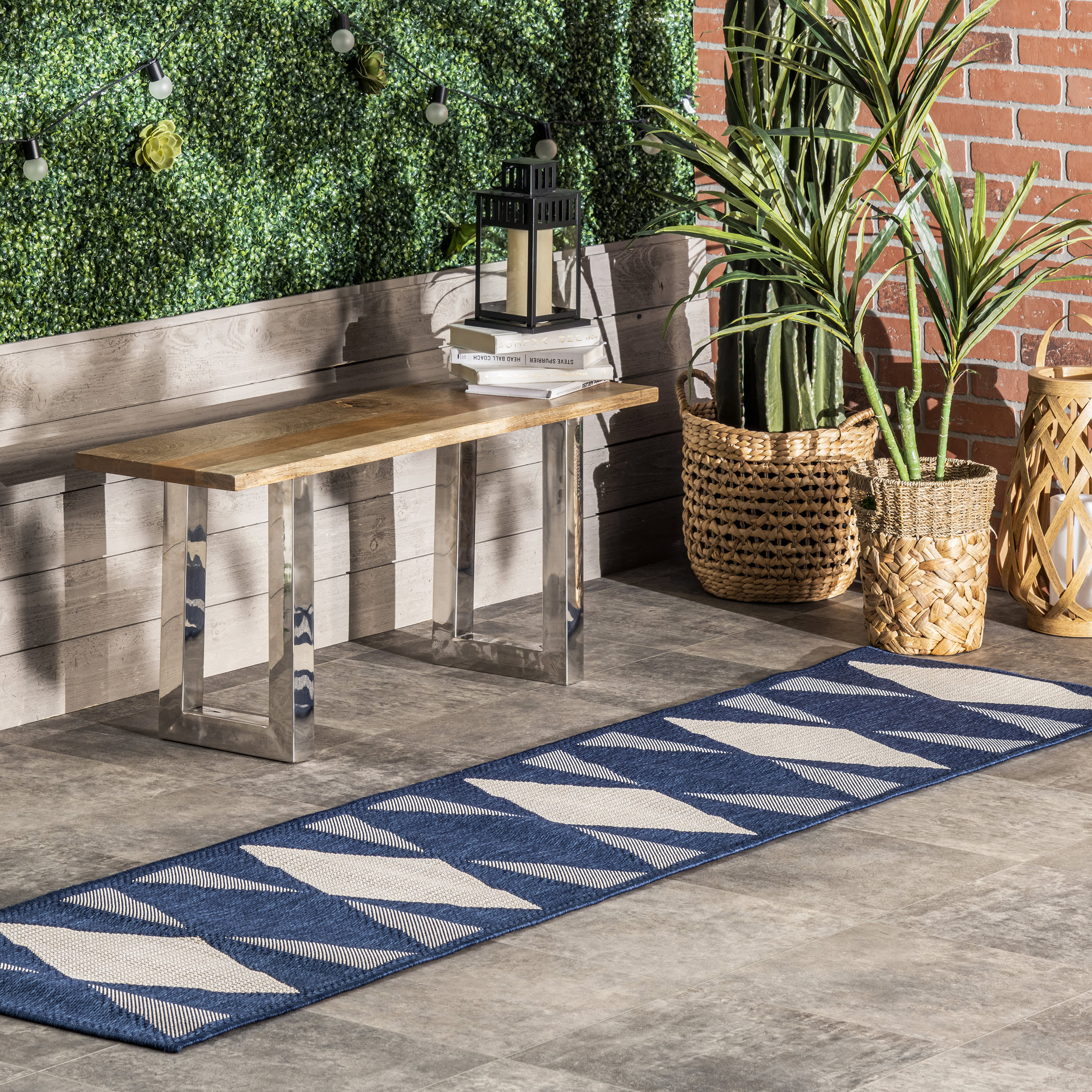Premium Ziggy Diamonds Indoor Outdoor Rug - Navy Blue Non-Slip Area Carpet for Living Room, Bedroom, Patio & Deck - Water-Resistant & Durable Floor Mat for Home Decor