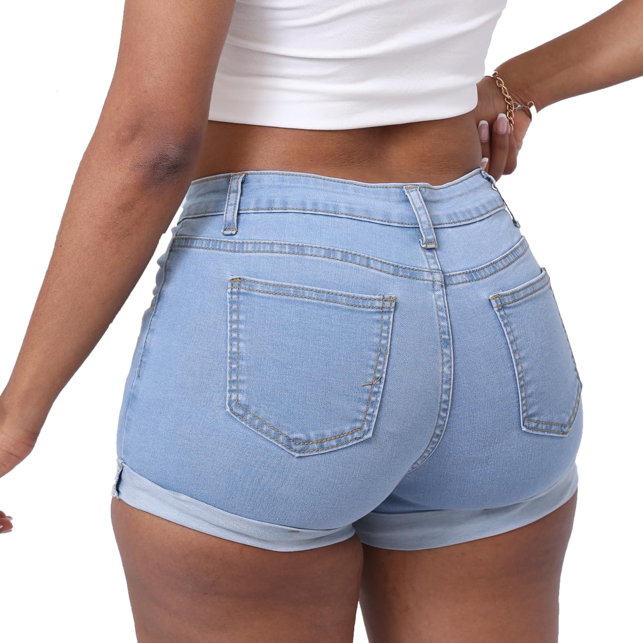 Women's High Waisted Stretchy Denim Shorts - Folded Hem Casual Jean Shorts for Summer | Perfect for Beach, Travel & Everyday Wear