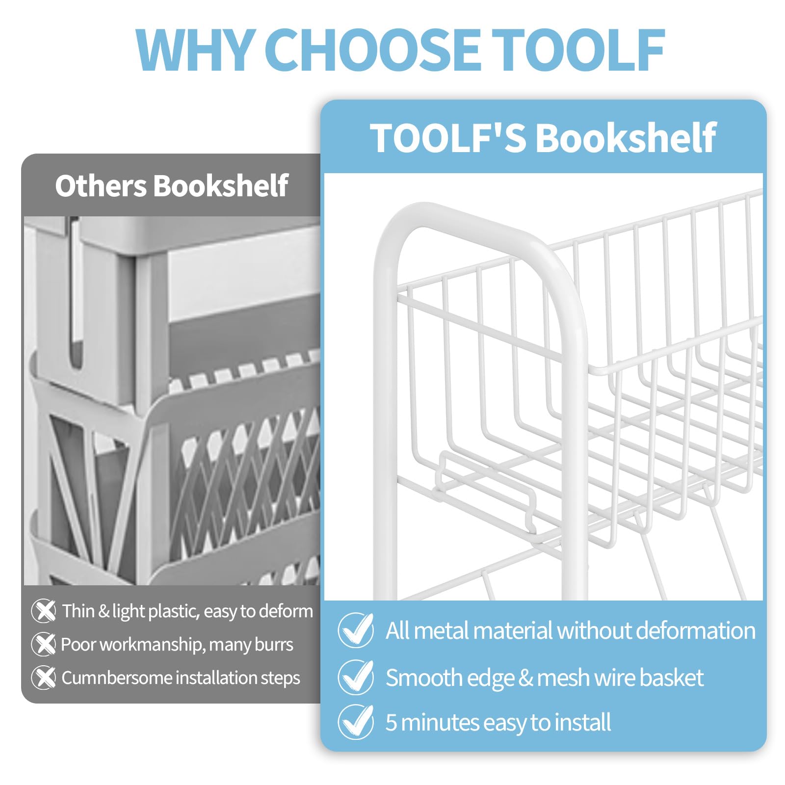 5-Tier Rolling Book Cart with Wheels - Metal Mobile Bookshelf for Classroom, Dorm, School & Home - Portable Book Storage Organizer & Office File Cart - Perfect for Study, Library & Workspace Organization (White)