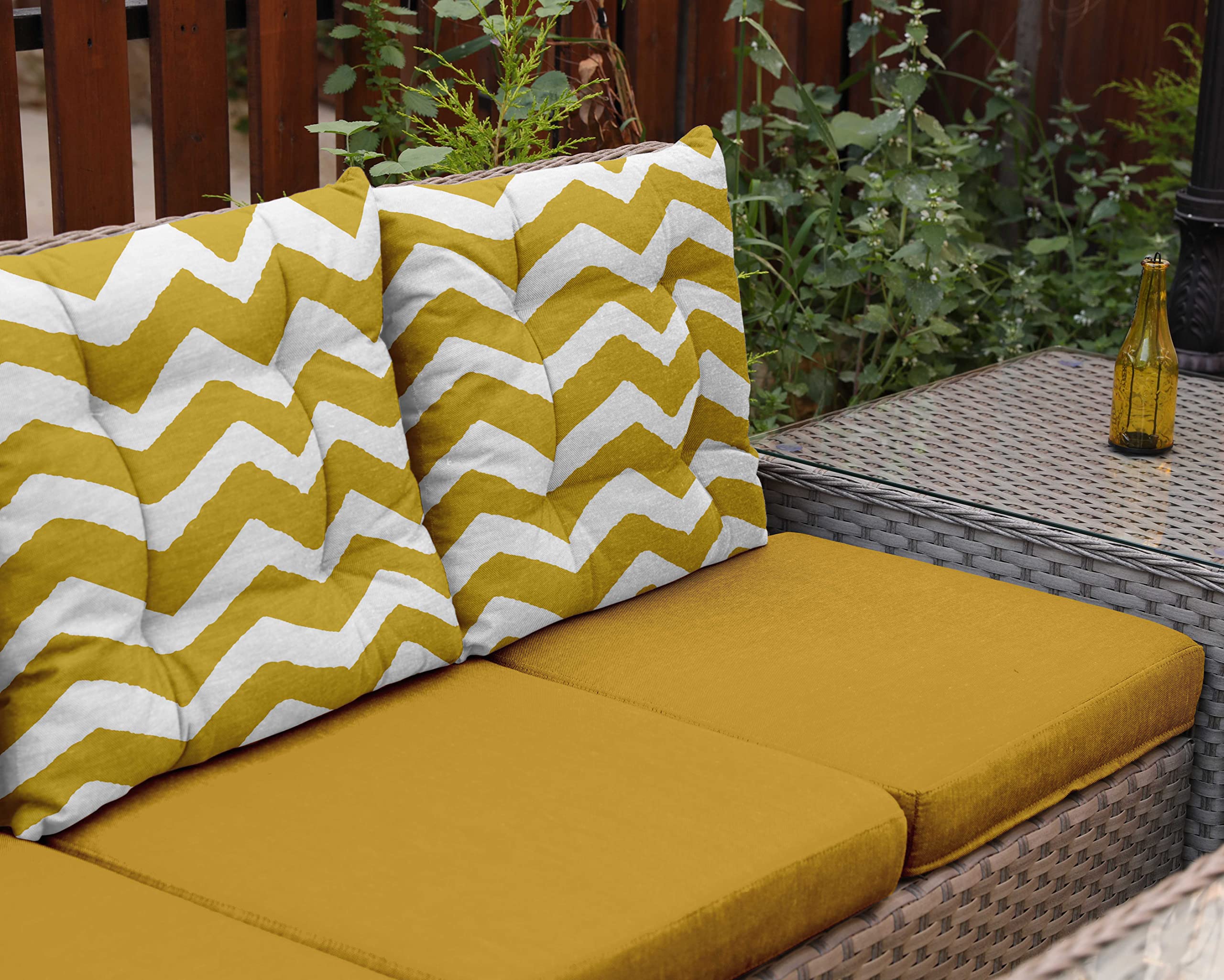 2-Pack Waterproof Tufted Square Patio Cushions 19x19 Inch - Indoor/Outdoor Chevron Printed Furniture Seat Cushions in Yellow | Perfect for Garden Chairs, Poolside Loungers & Outdoor Dining Sets
