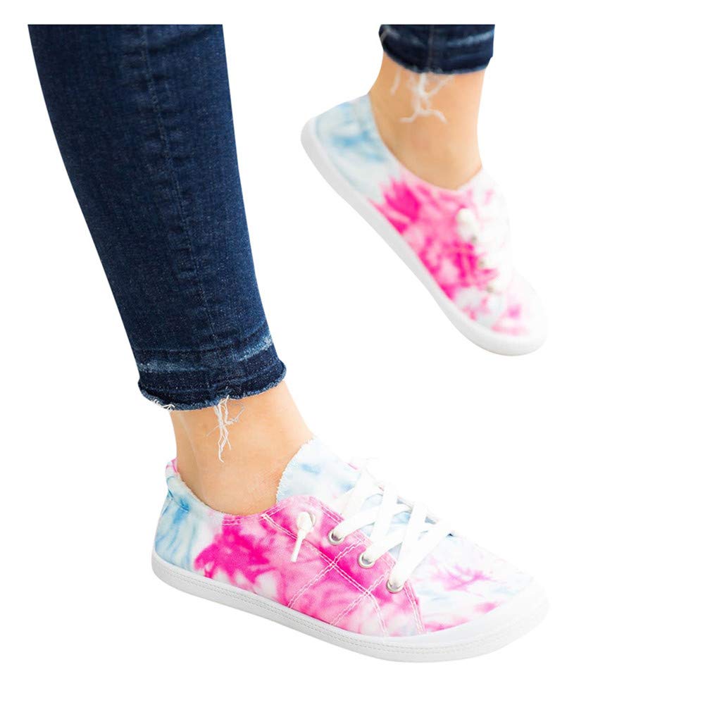 Women's Slip-On Walking Shoes - Fashion Tie Dye Low Top Sneakers with Lace-Up Design, Comfortable Canvas Casual Shoes for Walking, Travel & Everyday Wear