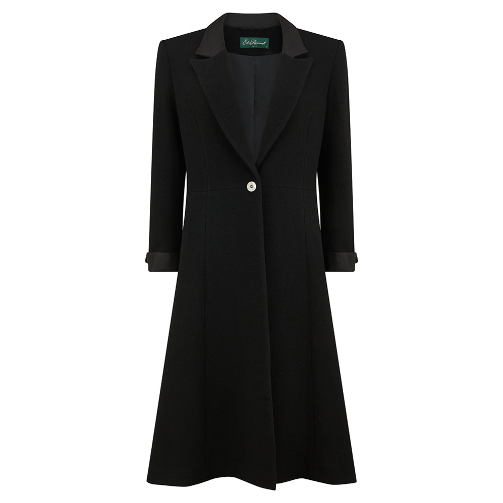 Hanna Women's Wool Crepe Frock Coat - Elegant Long Sleeve Winter Trench Coat for Office, Party & Formal Occasions