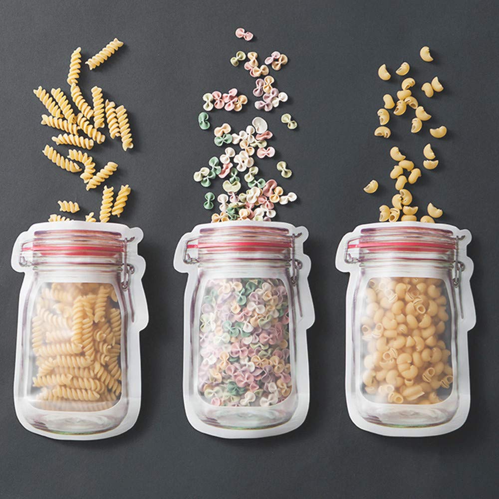 Reusable Mason Jar Food Storage Bags - 20 Pack Airtight Zipper Sealed Bags for Snacks, Fresh Produce & Meal Prep | Eco-Friendly Kitchen Organization & On-the-Go Snack Containers