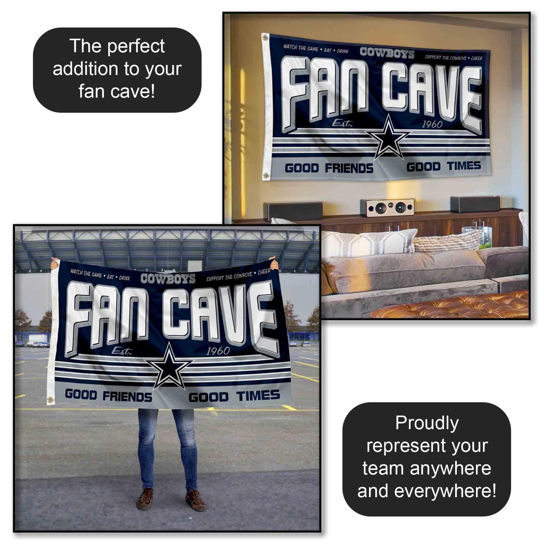 Dallas Cowboys Fan Man Cave Banner Flag - Officially Licensed NFL Team Decor for Game Day & Tailgating - Perfect for Home, Office, and Sports Bar Decorations