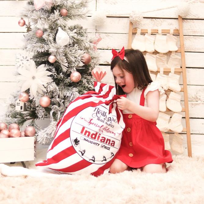 Personalized Santa Sack with Custom Name - Durable Vinyl Christmas Gift Bag for Holiday Presents, Stocking Stuffers & Festive Decor