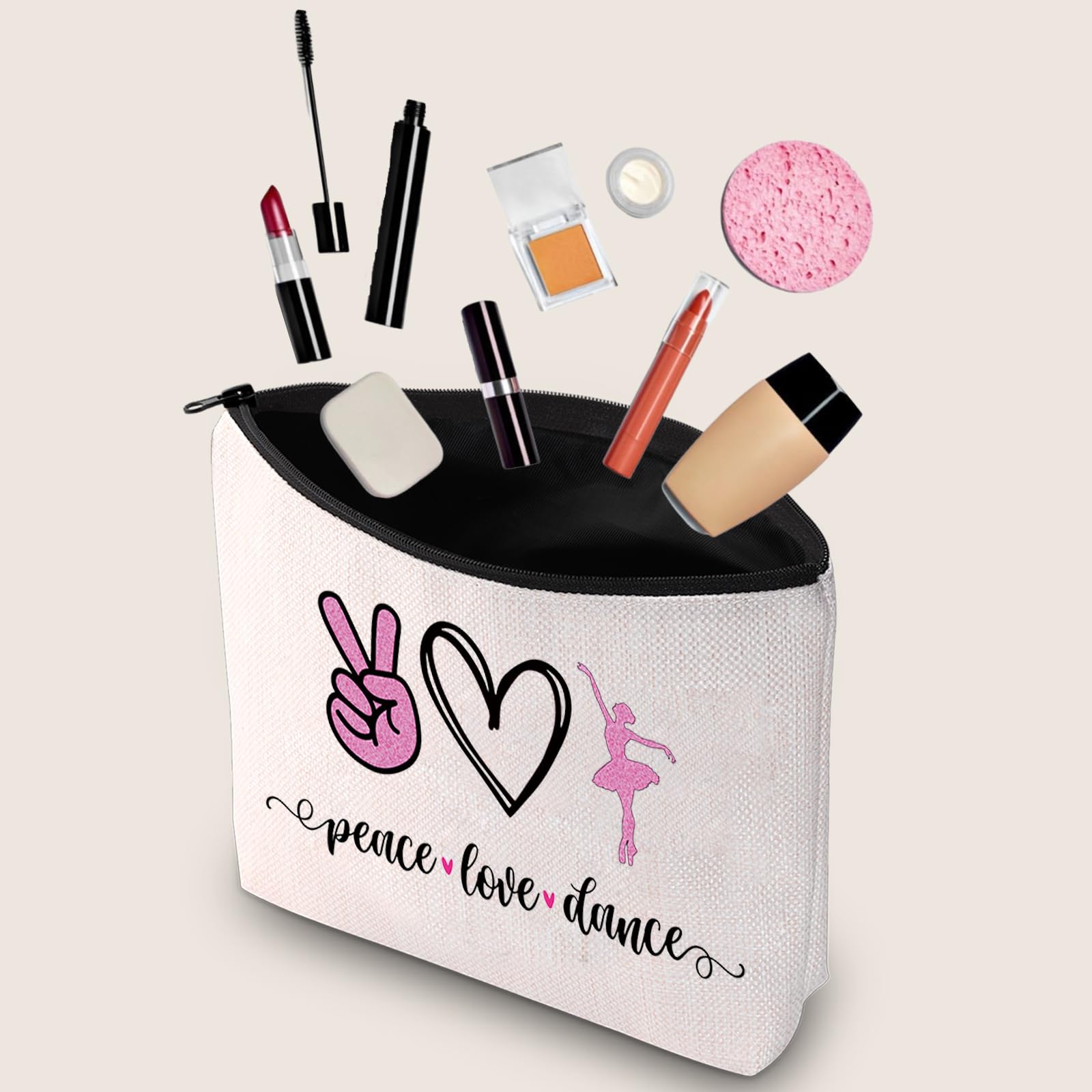 JXGZSO Ballet Dance Makeup Bag - Waterproof Cosmetic Organizer Pouch for Dancers, Coaches & Ballet Girls - Perfect Gift for Dance Classes, Recitals & Performances (Peace Love Dance Design)
