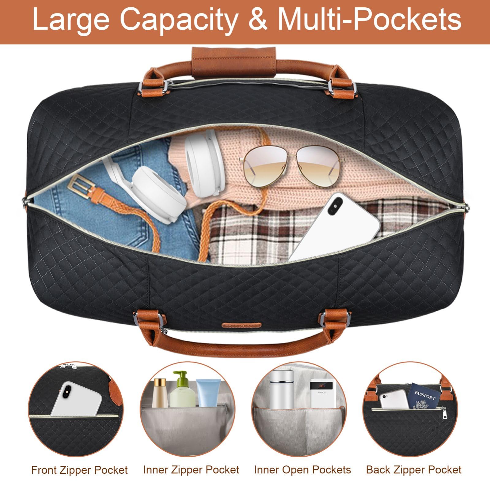 Women's Large Nylon Weekender Travel Bag - Carry On Overnight Duffel with Shoe Compartment | Perfect for Weekend Getaways, Gym, Business Trips & Airplane Travel