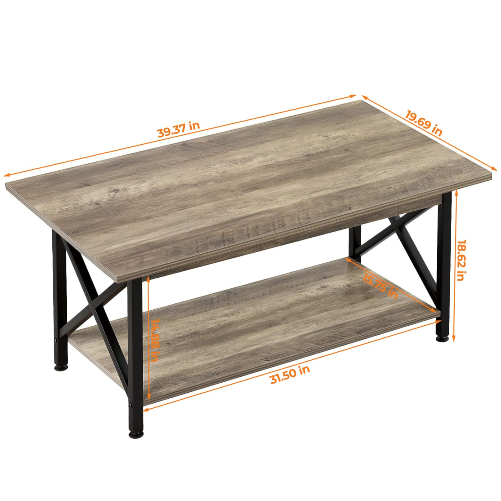 Modern Grey Wash Coffee Table with Storage - X-Frame Design for Small Living Rooms