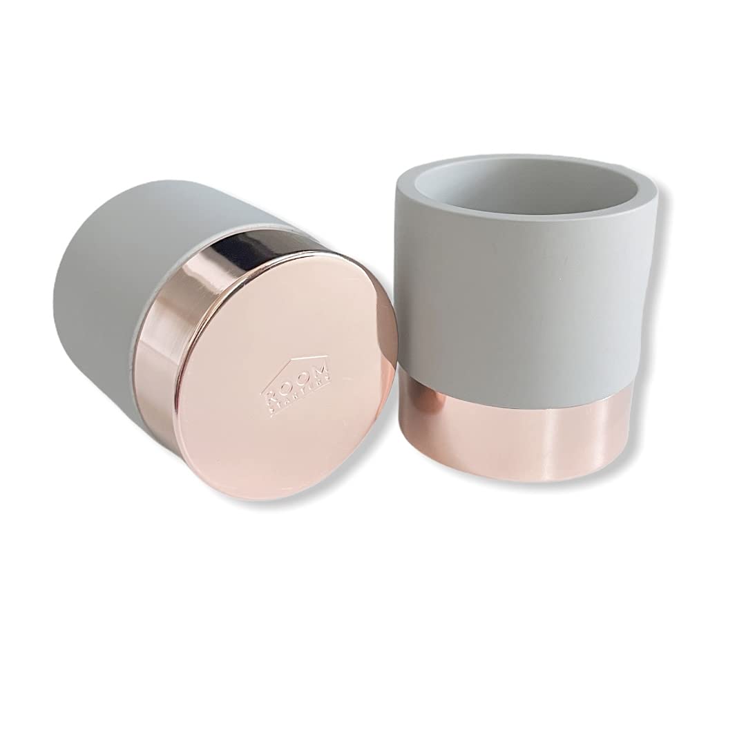 Copper Toothbrush Holder & Pen Jar - 2 Pack Concrete & Copper Metal Makeup Brush Canister, Mini Utensil Holder, Small Planter by ROOM STARTERS | Perfect for Bathroom, Office Desk, Vanity Organizer, Kitchen Counter & Home Decor