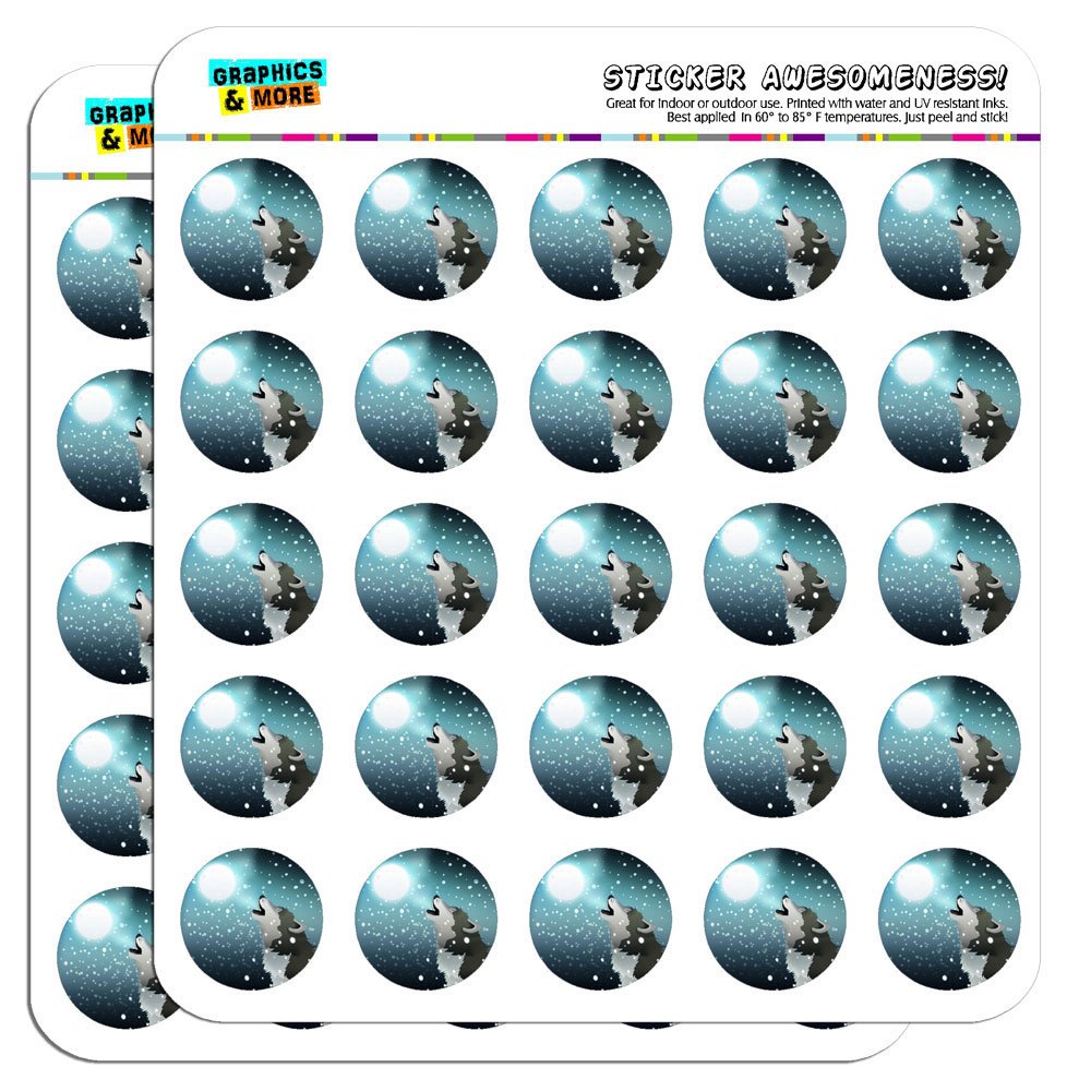 Howling Wolf Moon Snow 1 Inch Planner Stickers - Opaque Waterproof Scrapbooking & Crafting Supplies for Bullet Journals, DIY Projects, and Calendar Decoration