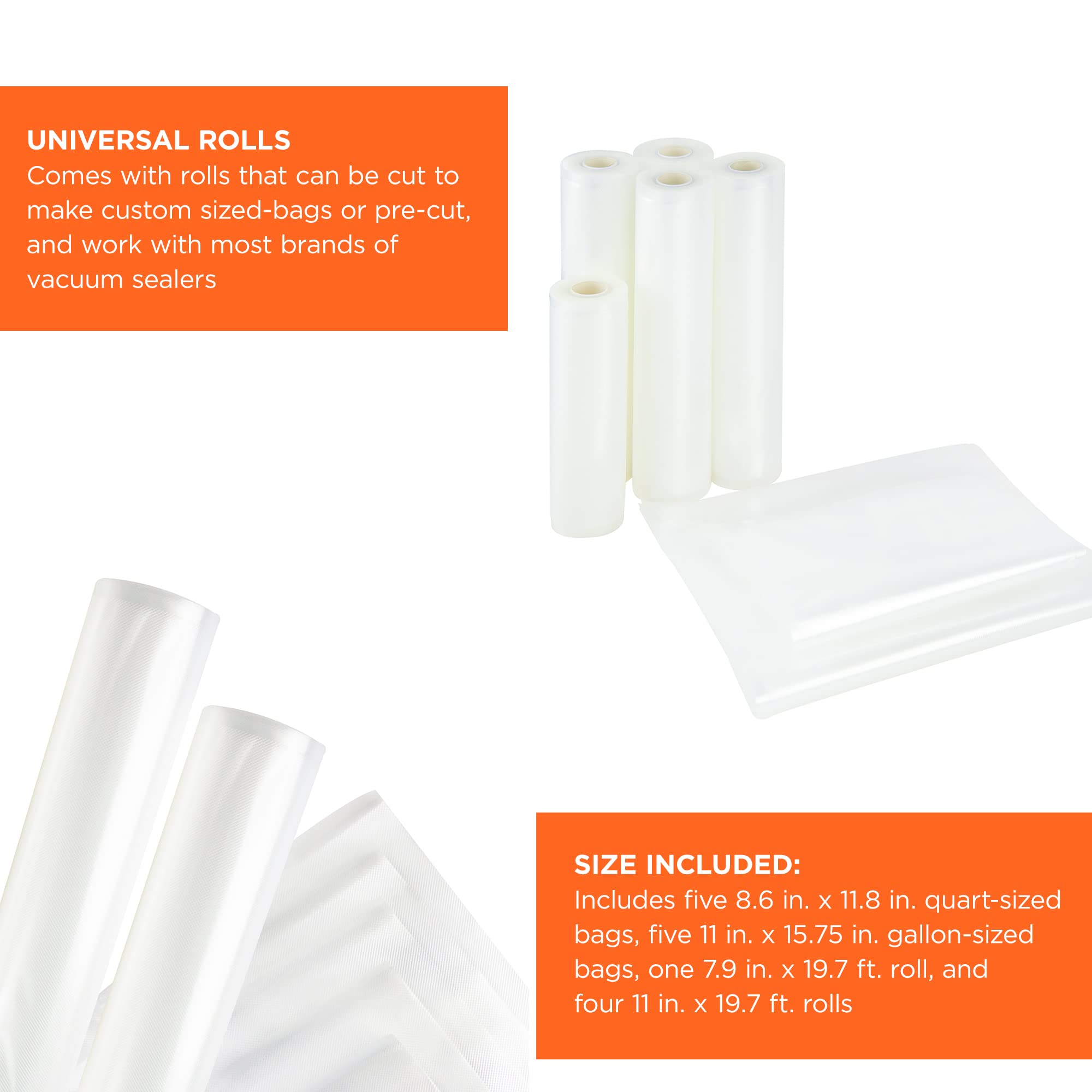 Black + Decker BDVPRB Universal Vacuum Sealer Bags & Rolls Variety Pack - 50 Count for Food Storage | Airtight Seal for Freshness | Perfect for Meal Prep, Sous Vide & Freezer Organization