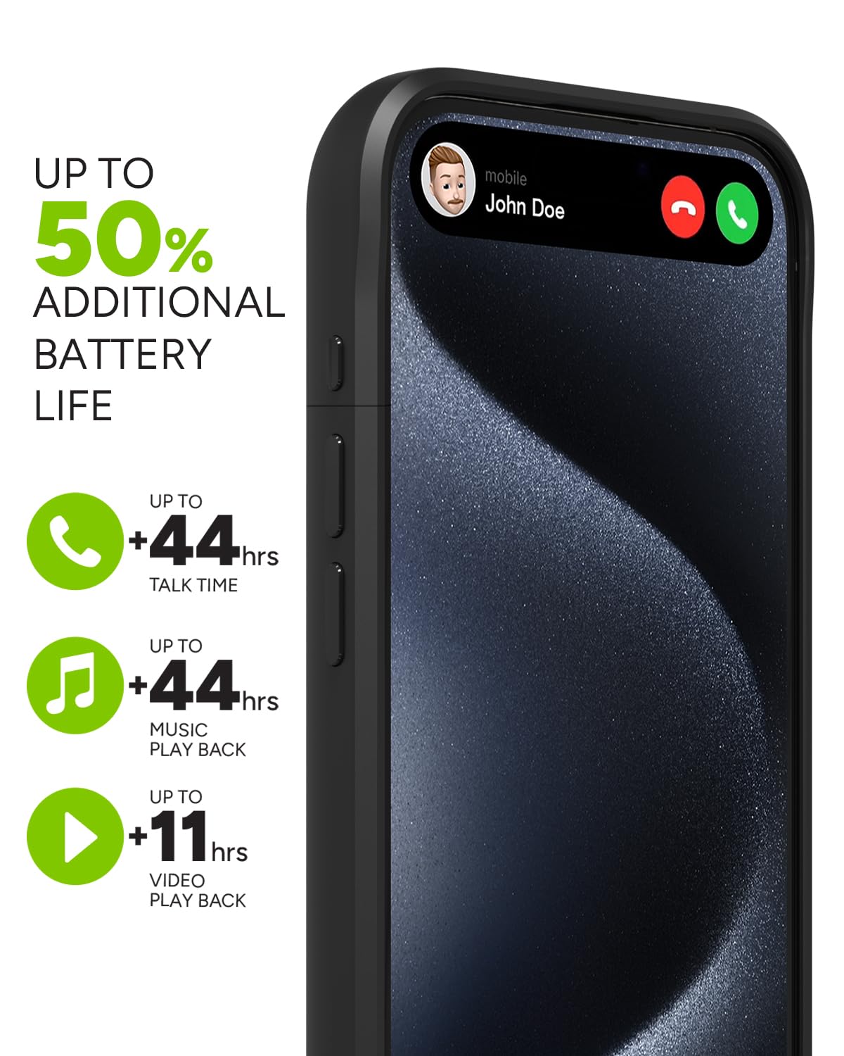 Mophie Juice Pack iPhone 15 Pro Battery Case - 50% Extra Battery Life | 6ft Drop Protection | Eco-Friendly Design (Black) - Perfect for Travel, Outdoor Adventures & Daily Commute