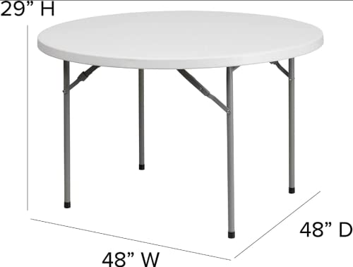3-Pack Heavy-Duty 4-Foot Round Granite White Plastic Folding Table - Indoor/Outdoor Use for Dining, Kitchen, Picnics, Events & Portable Bar Setup | Durable & Space-Saving Foldable Design