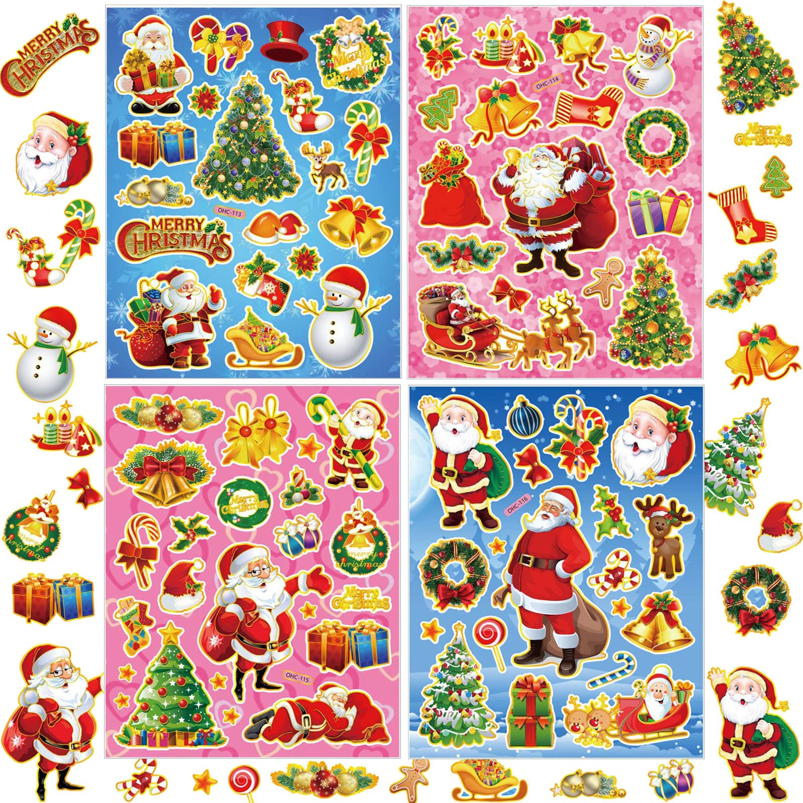 Christmas Stickers for Kids - 16 Sheets Santa Claus Stickers for Holiday Cards, Envelopes, Scrapbooking & DIY Crafts - Perfect for Christmas Decorations, Gift Wrapping & School Projects