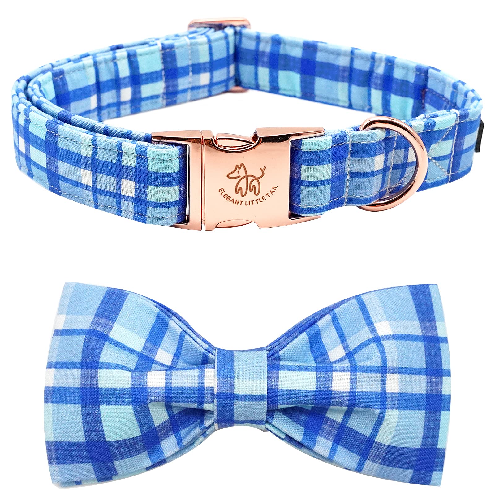 Elegant Blue Plaid Dog Collar with Bow Tie - Adjustable Pet Collar for Large Dogs | Perfect for Special Occasions & Photo Shoots