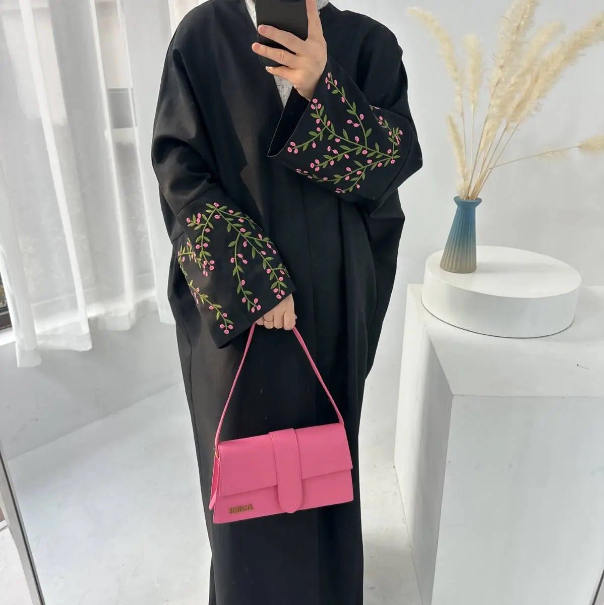 Linen Cotton Embroidery Cardigan Open Abaya Dress - Elegant Muslim Women's Cover Up for Prayer, Home & Casual Wear