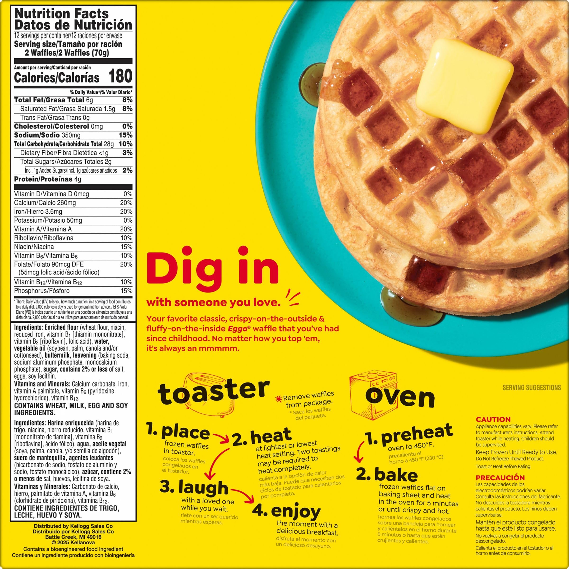 Eggo Frozen Waffles - Buttermilk Breakfast Food, Family Pack 29.6oz (24 Waffles) - Quick & Easy Morning Meal for Busy Families, Kids Breakfast, School Mornings & Weekend Brunch