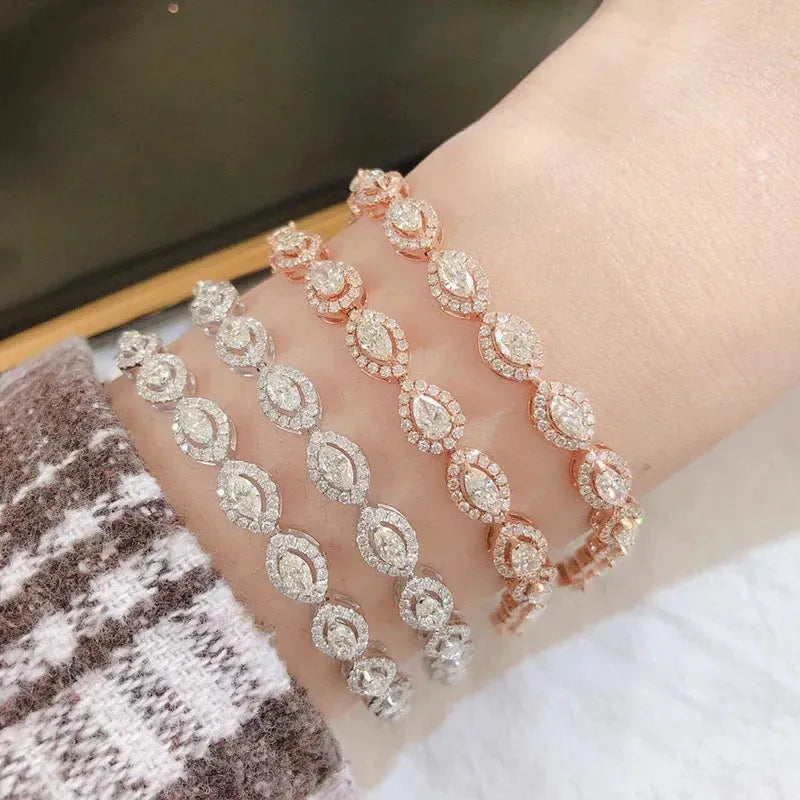 18K White Gold & Rose Gold Real Diamond 4.5ct Horse Eye Bracelet for Women - Elegant Wedding, Engagement & Party Jewelry Gift - Perfect for Anniversaries, Bridal Showers and Special Occasions