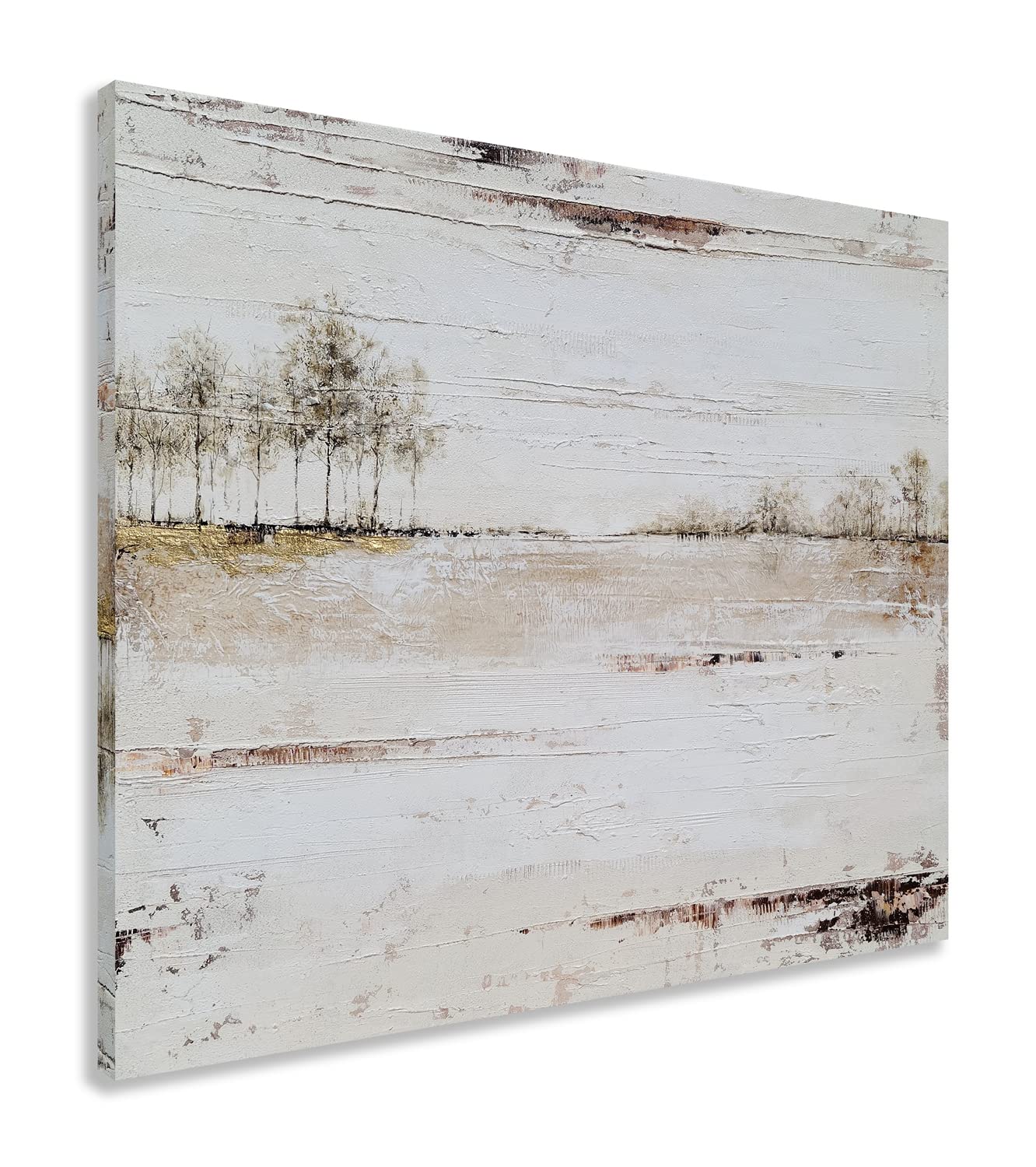 Farmhouse Canvas Wall Art with Gold Foil - Rustic Lake Landscape Painting - Abstract Tree Pictures for Living Room, Bedroom & Bathroom Decor - Perfect for Home, Office & Gift Giving