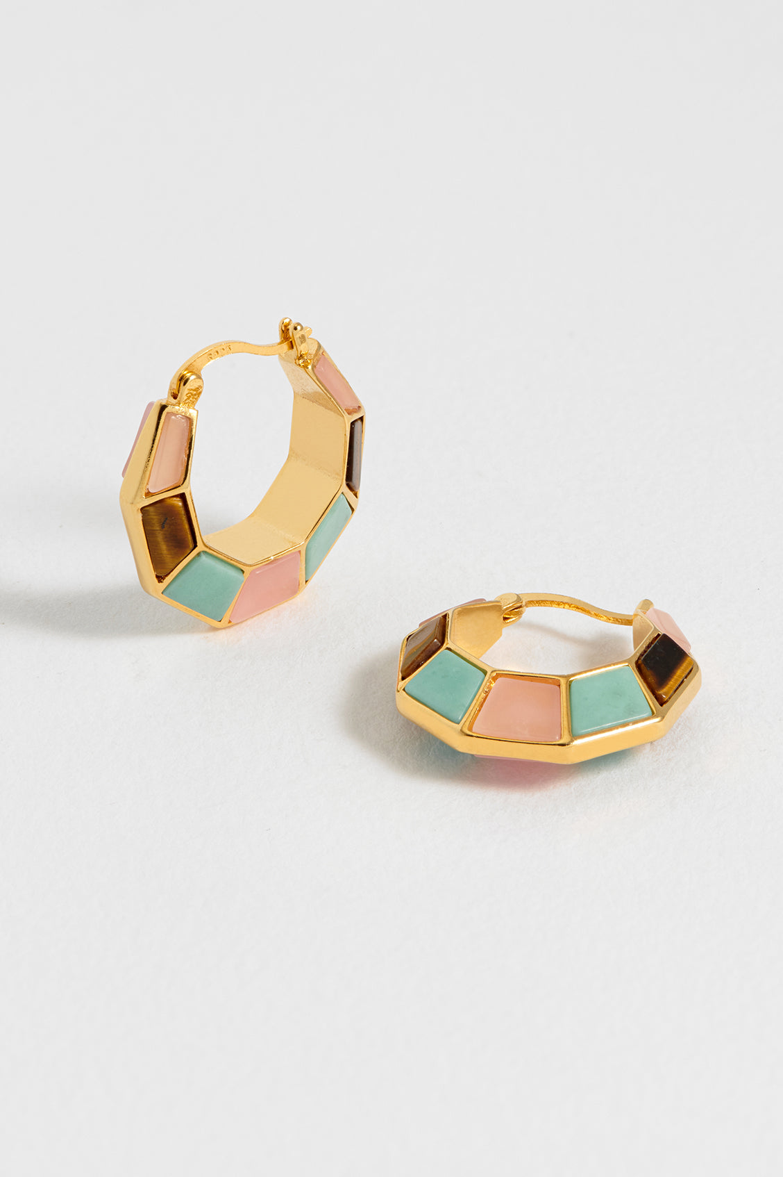 Mixed Gemstone Octagon Hinge Hoop Earrings - Dainty Boho Jewelry for Women - Perfect for Parties, Weddings & Everyday Wear