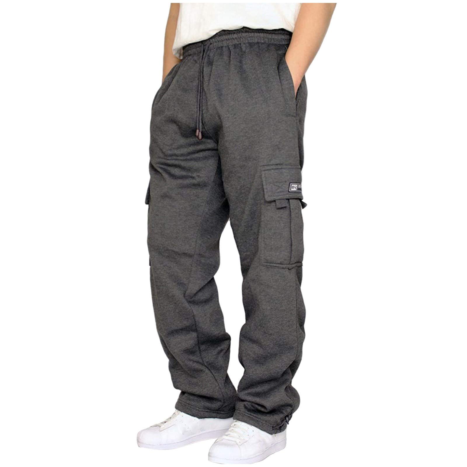 Men's Heavyweight Cargo Fleece Sweatpants with Stretch Elastic Waist & Drawstring - Comfortable Jogger Pants for Workout, Running, Gym & Casual Wear