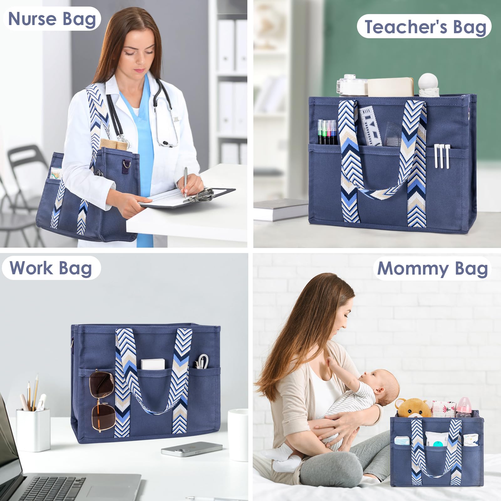 Premium Canvas Tote Bag Set with Purse Organizer Insert - Women's Travel Handbag with Zipper & Adjustable Shoulder Strap - Perfect for Shopping, Beach Trips & Daily Commute