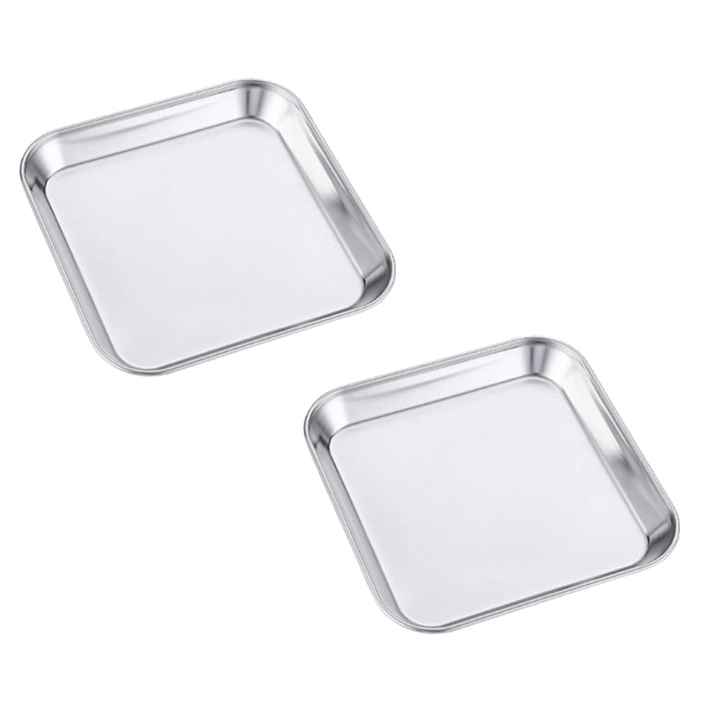HEMOTON 2-Piece 304 Stainless Steel Serving Platter Set - Pie Plate, Steak Tray, Snack Dish & Bakeware for Camping, Coffee Table, and Kids' Parties | Durable & Elegant Serving Solution