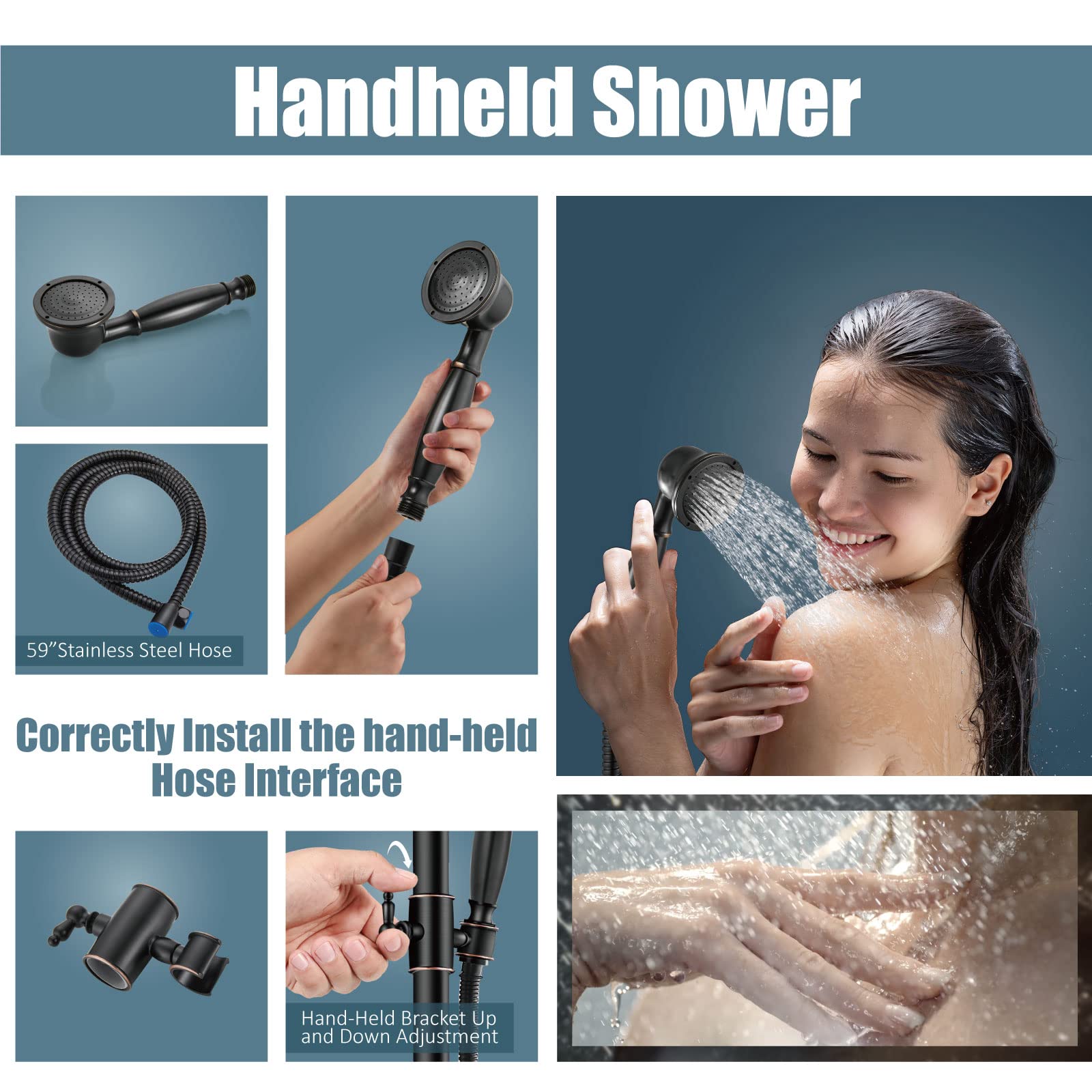 Aolemi Oil Rubbed Bronze Shower Faucet Set - 8 Inch Rainfall Shower Head with Mixer Valve, Cross Handle & Hand Spray for Bathtub | Bathroom Upgrade for Spa-Like Experience (Brass Construction, Easy Installation)