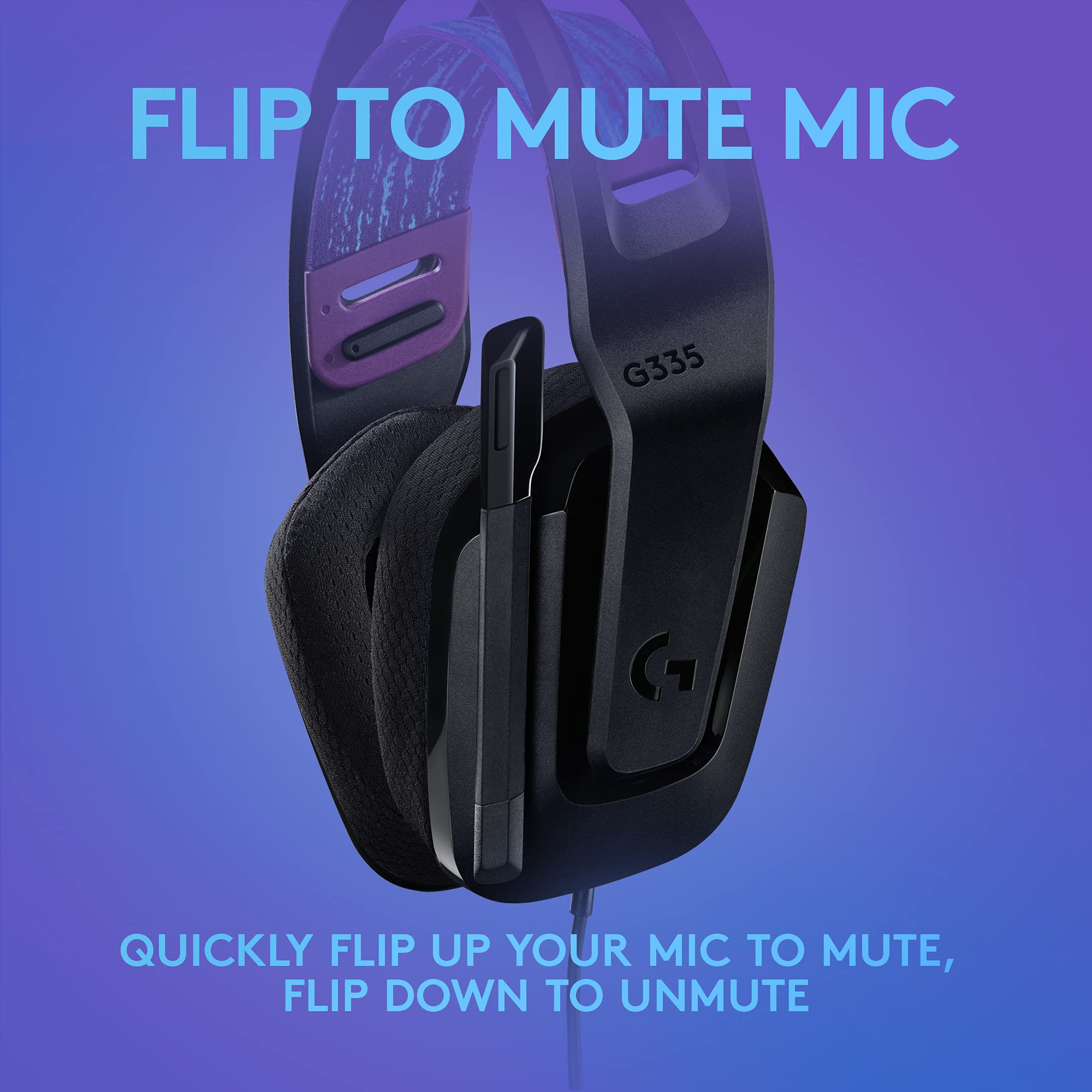Logitech G335 Wired Gaming Headset with Flip-to-Mute Mic - Lightweight Over-Ear Headphones with Memory Foam Earpads, 3.5mm Audio Jack - Compatible with PC, PS4, PS5, Xbox, Nintendo Switch (Black) - Perfect for Competitive Gaming, Streaming & Online Classes