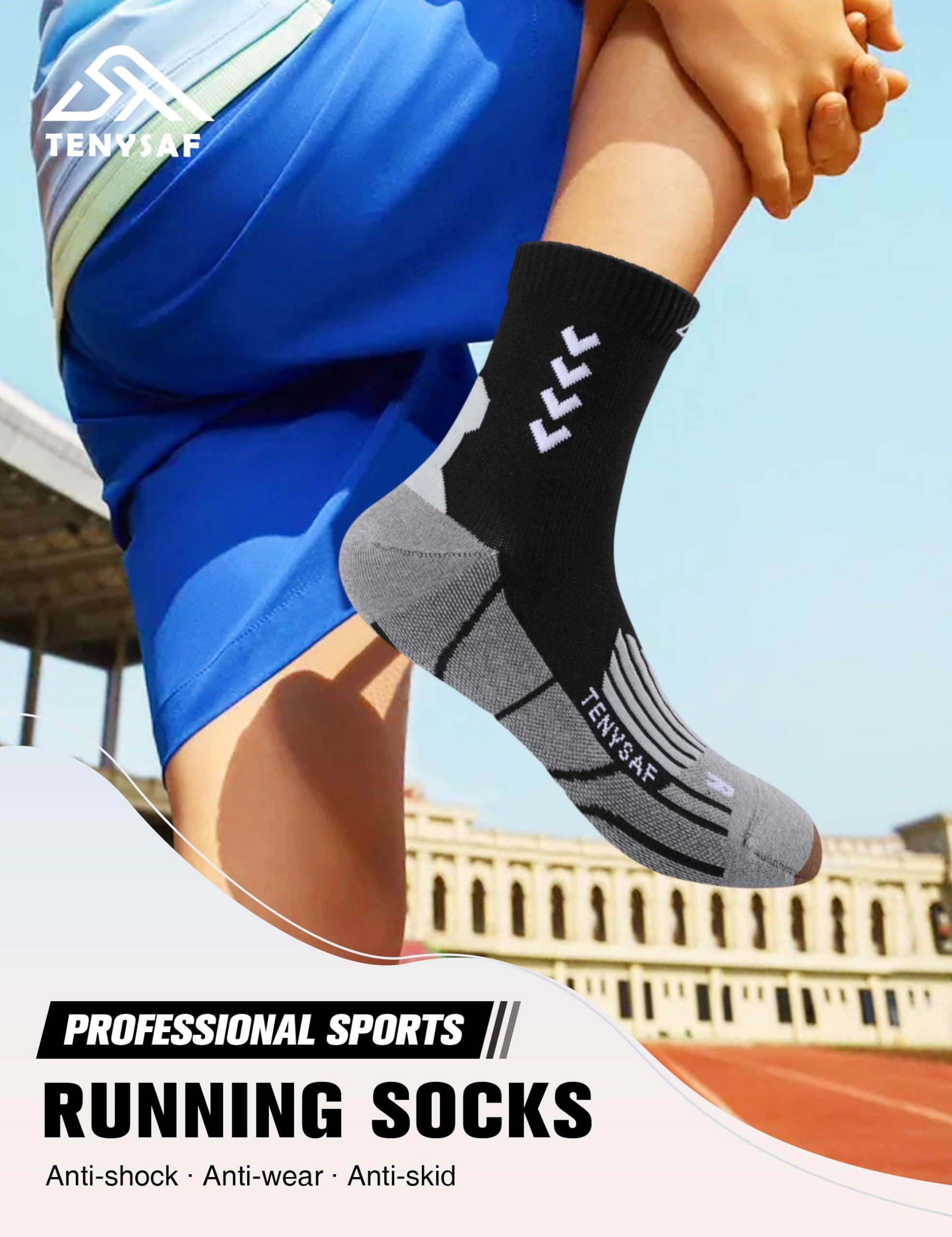 Breathable Compression Crew Running Socks for Men & Women - 3 Pairs Cushioned Athletic Socks for Work, Hiking, Basketball & Sports | Perfect for Gym, Marathon & Outdoor Activities